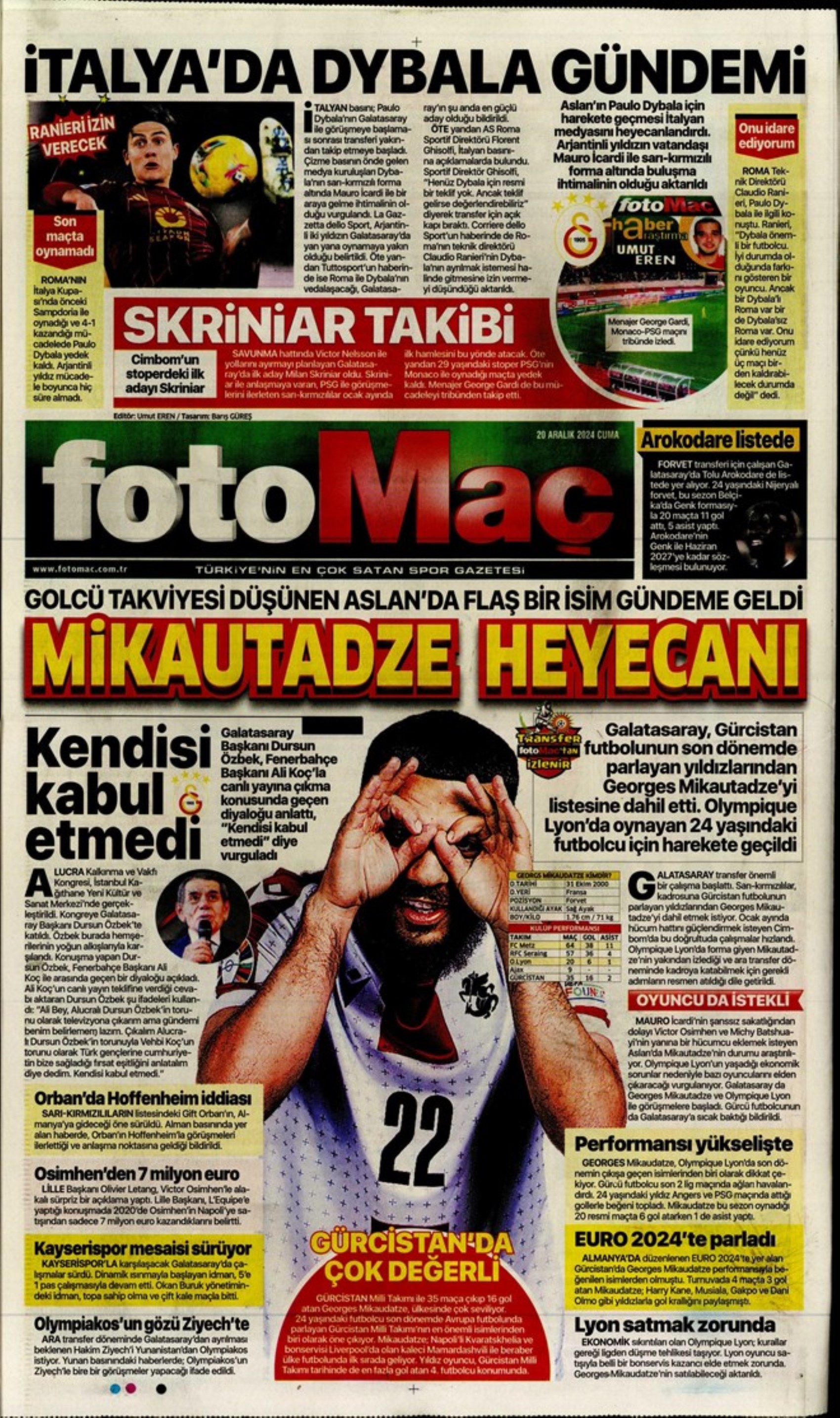 Talisca è fatta? Il Fenerbahçe vola in Arabia: crisi Dybala al Galatasaray: i titoli sportivi del 20 dicembre 2024