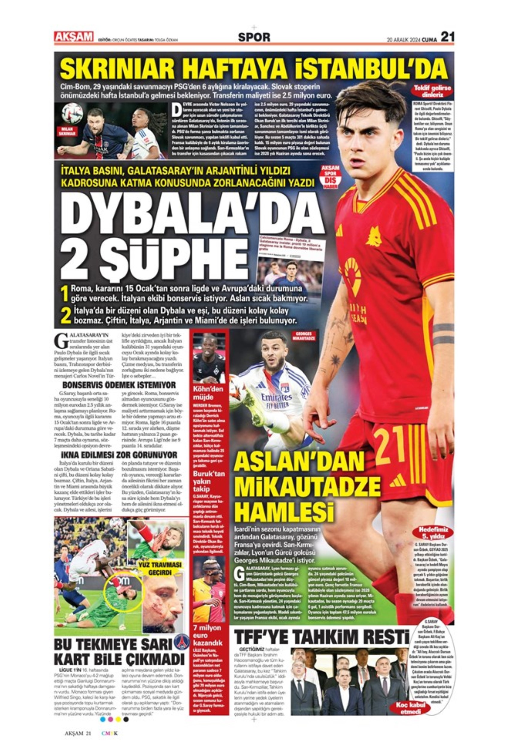 Talisca è fatta? Il Fenerbahçe vola in Arabia: crisi Dybala al Galatasaray: i titoli sportivi del 20 dicembre 2024