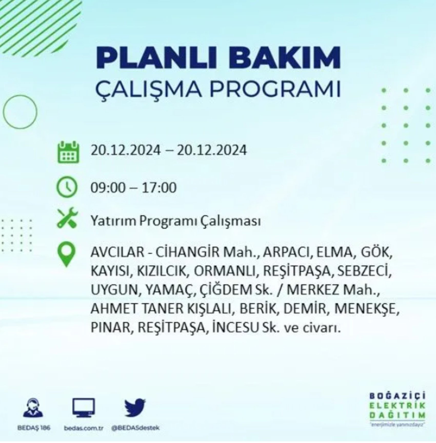 BEDAŞ açıkladı... İstanbul'da elektrik kesintisi: 20 Aralık'ta hangi mahalleler etkilenecek?