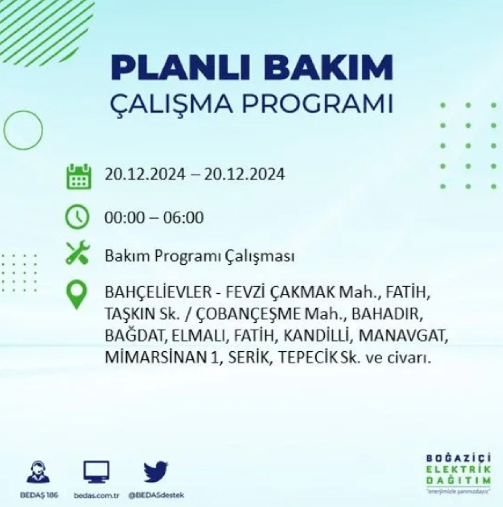 BEDAŞ açıkladı... İstanbul'da elektrik kesintisi: 20 Aralık'ta hangi mahalleler etkilenecek?