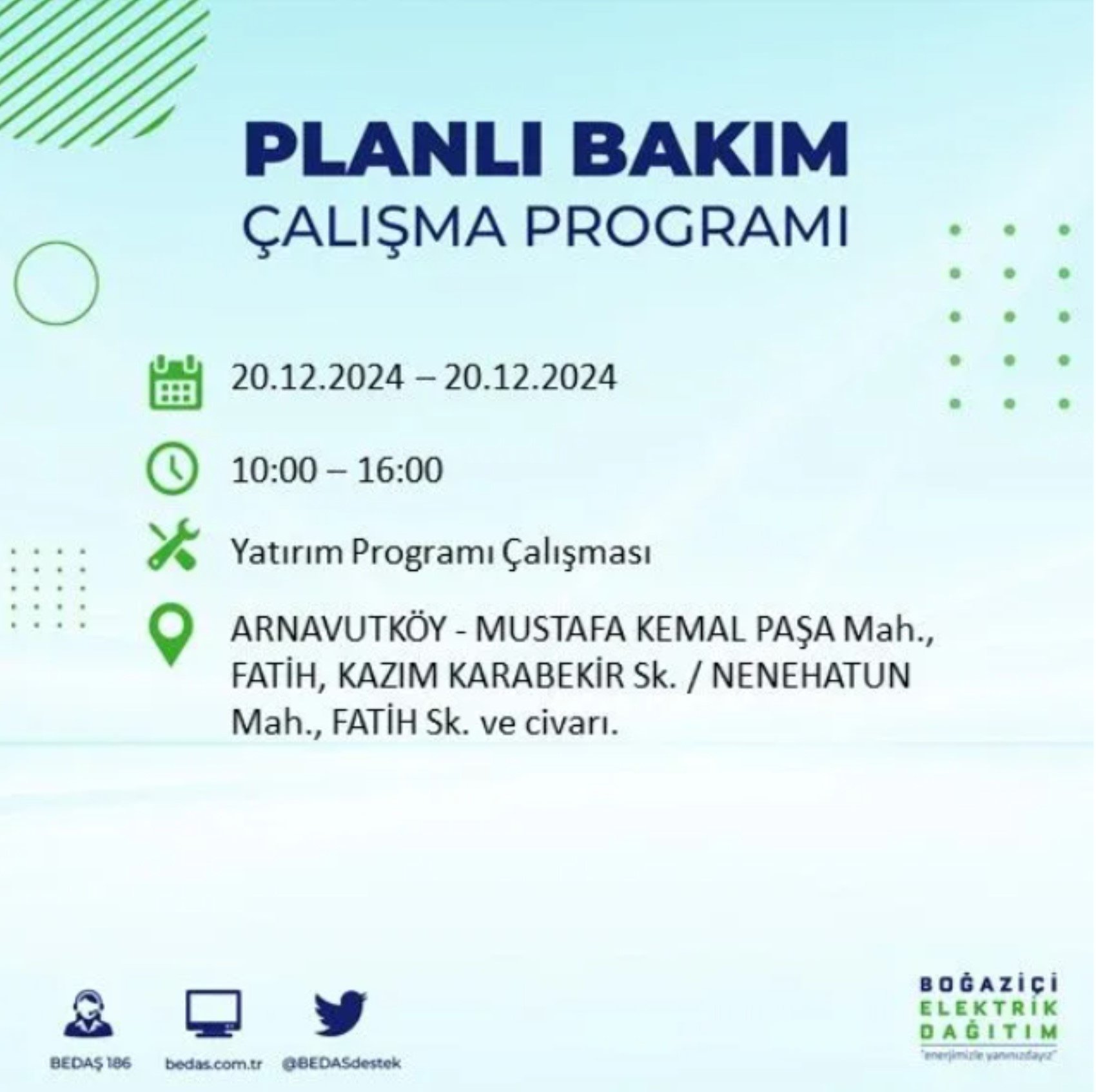 BEDAŞ açıkladı... İstanbul'da elektrik kesintisi: 20 Aralık'ta hangi mahalleler etkilenecek?