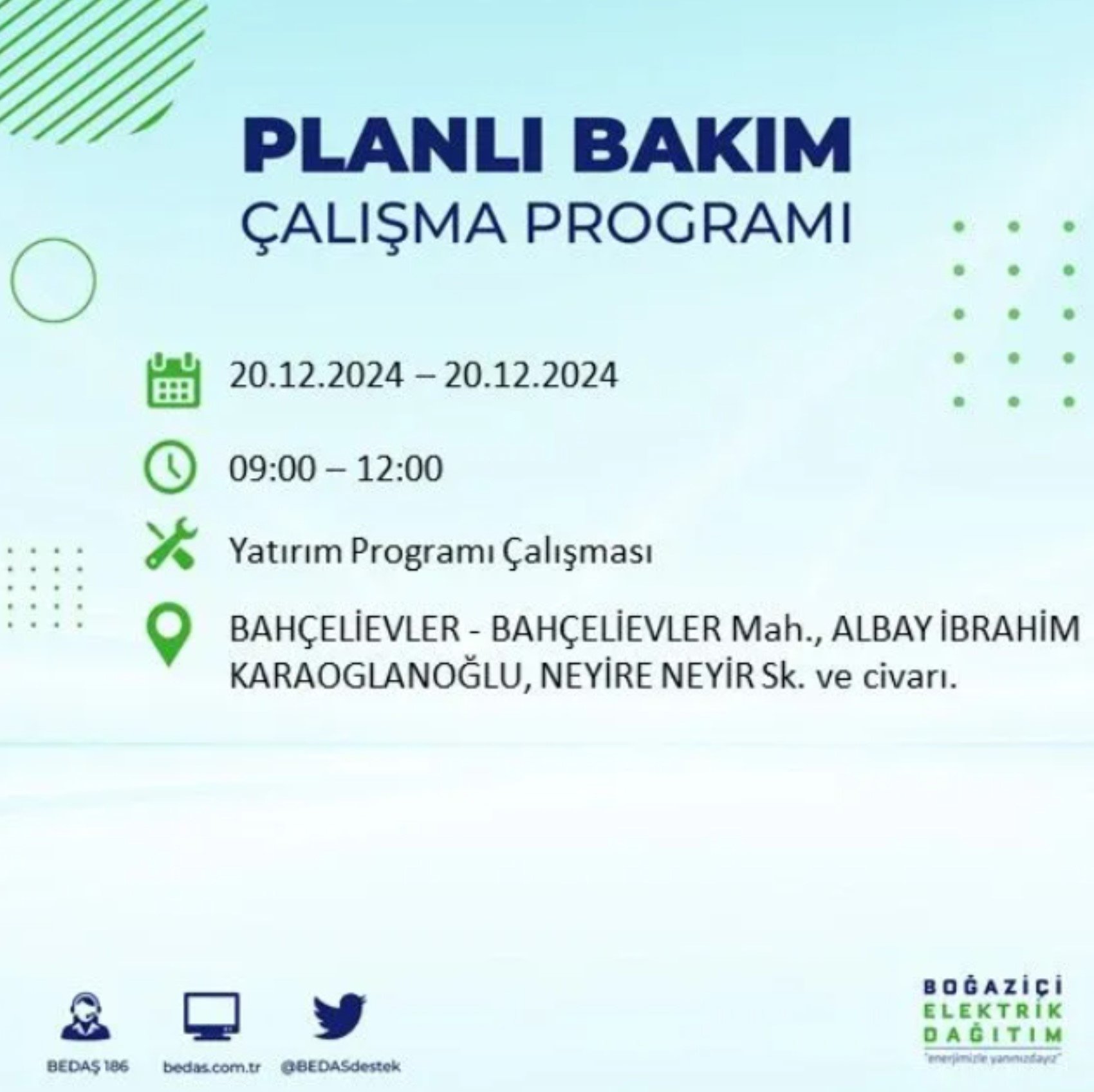 BEDAŞ açıkladı... İstanbul'da elektrik kesintisi: 20 Aralık'ta hangi mahalleler etkilenecek?