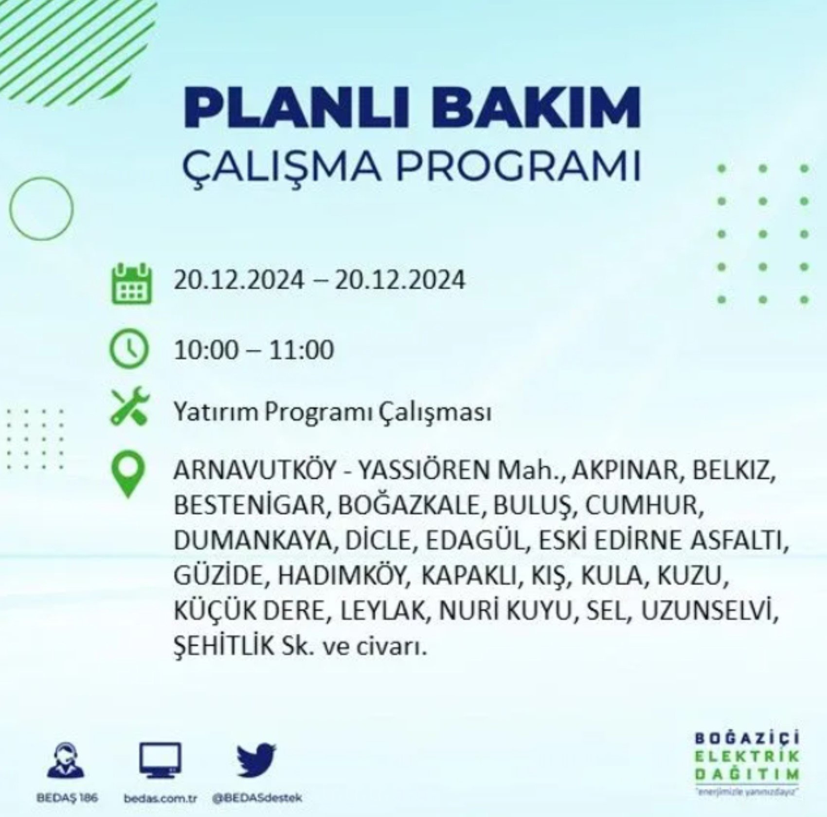 BEDAŞ açıkladı... İstanbul'da elektrik kesintisi: 20 Aralık'ta hangi mahalleler etkilenecek?