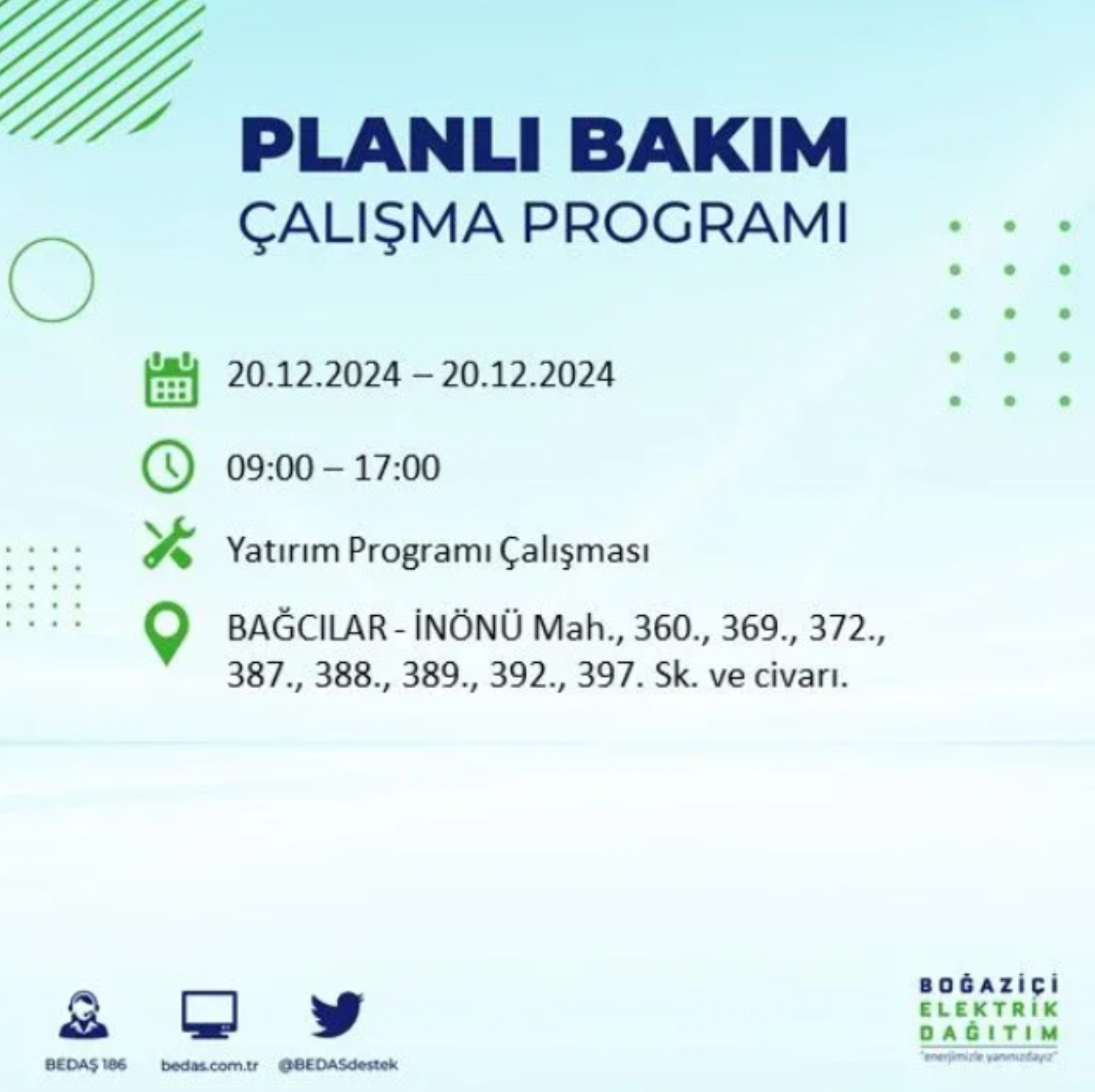 BEDAŞ açıkladı... İstanbul'da elektrik kesintisi: 20 Aralık'ta hangi mahalleler etkilenecek?