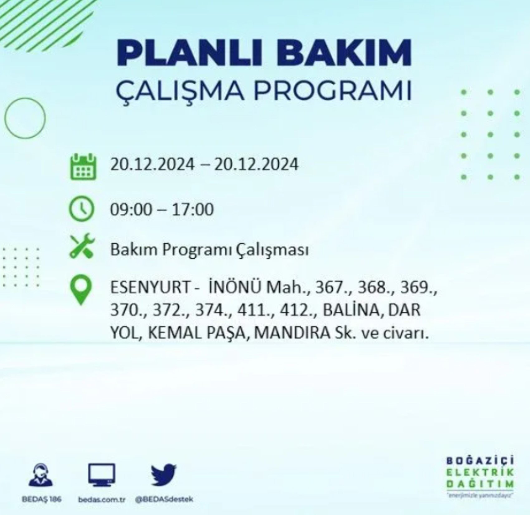 BEDAŞ açıkladı... İstanbul'da elektrik kesintisi: 20 Aralık'ta hangi mahalleler etkilenecek?