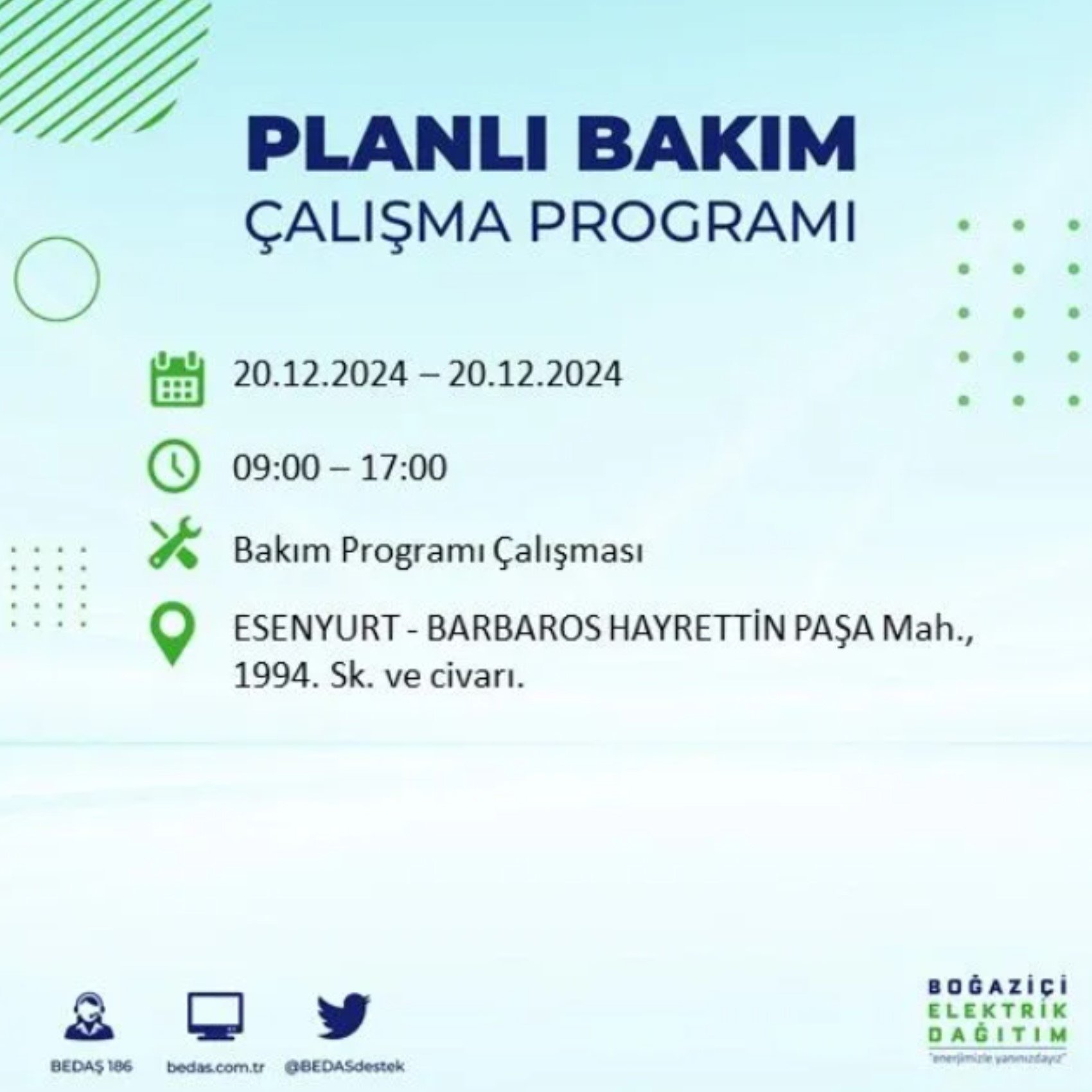 BEDAŞ açıkladı... İstanbul'da elektrik kesintisi: 20 Aralık'ta hangi mahalleler etkilenecek?