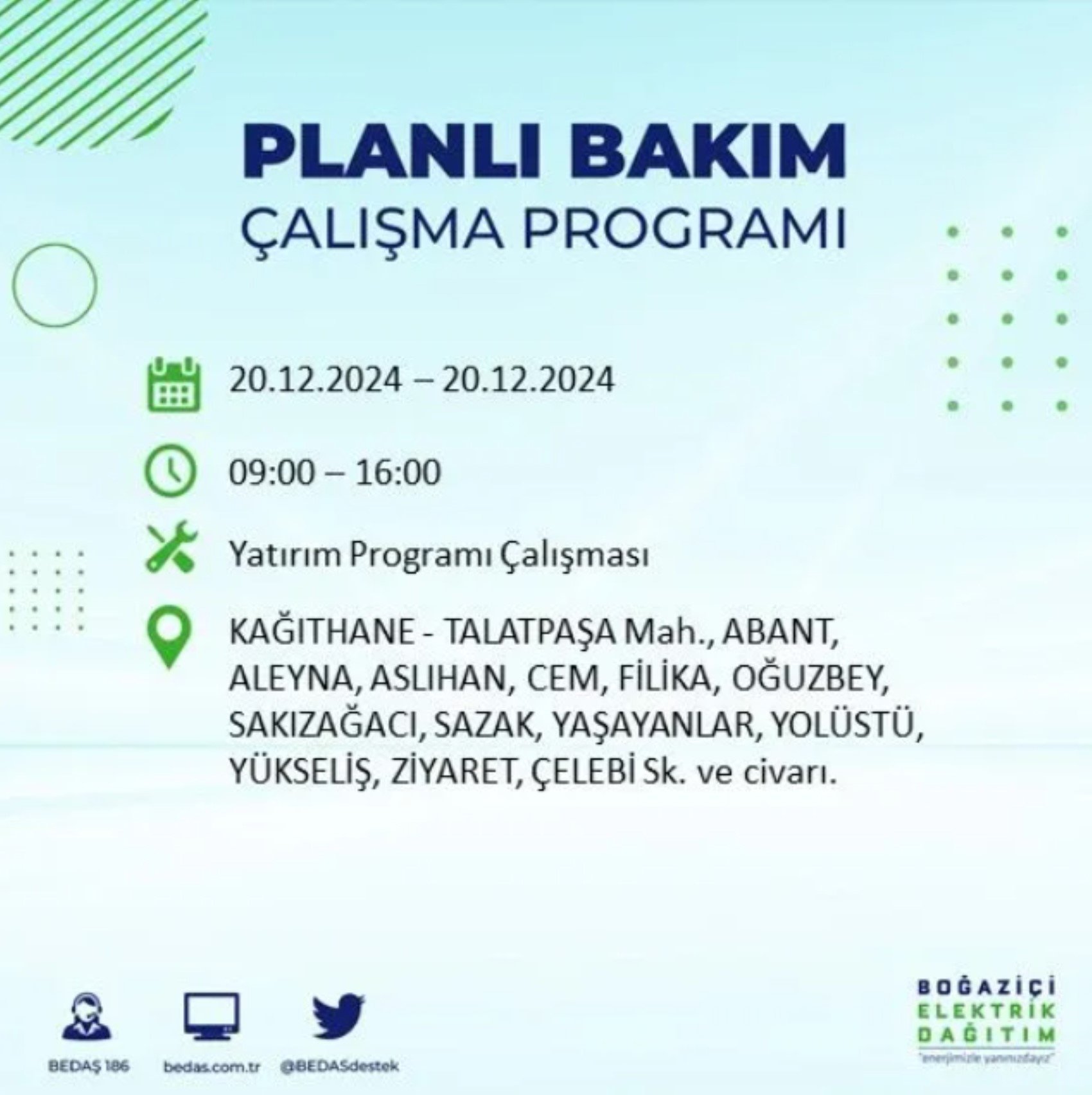 BEDAŞ açıkladı... İstanbul'da elektrik kesintisi: 20 Aralık'ta hangi mahalleler etkilenecek?