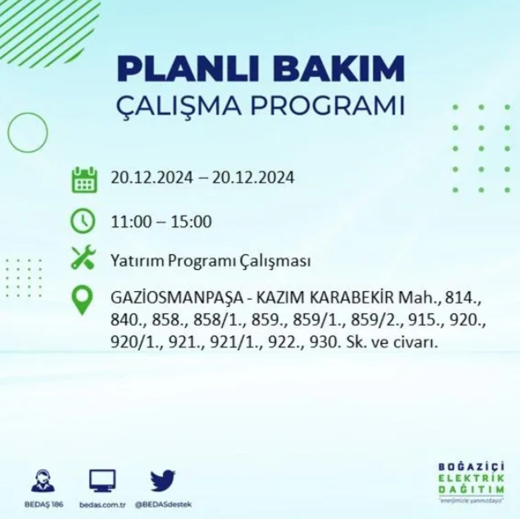 BEDAŞ açıkladı... İstanbul'da elektrik kesintisi: 20 Aralık'ta hangi mahalleler etkilenecek?