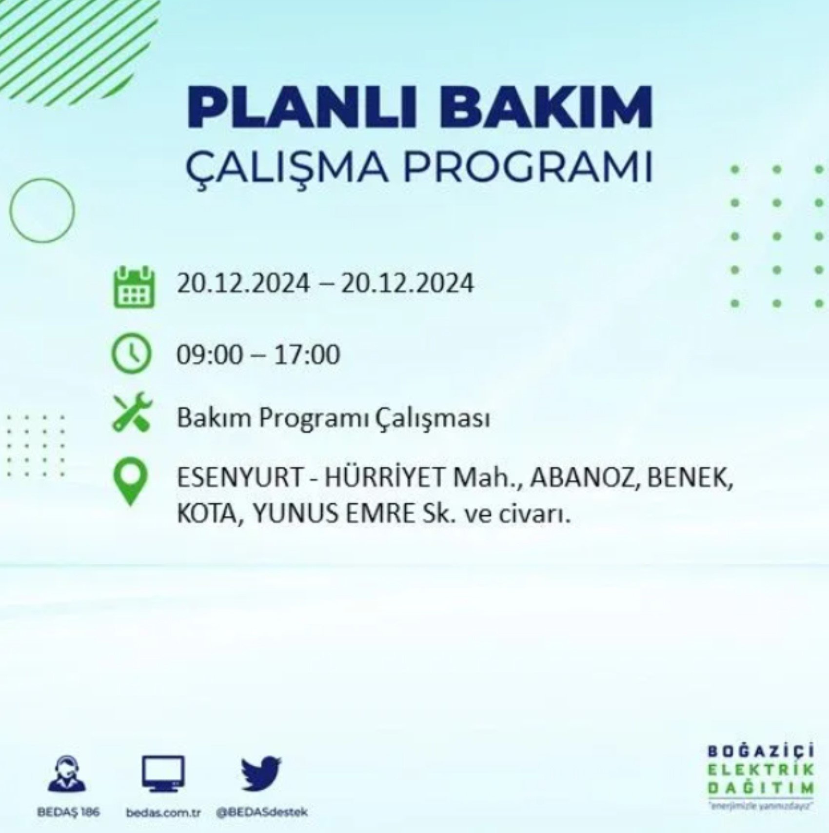 BEDAŞ açıkladı... İstanbul'da elektrik kesintisi: 20 Aralık'ta hangi mahalleler etkilenecek?