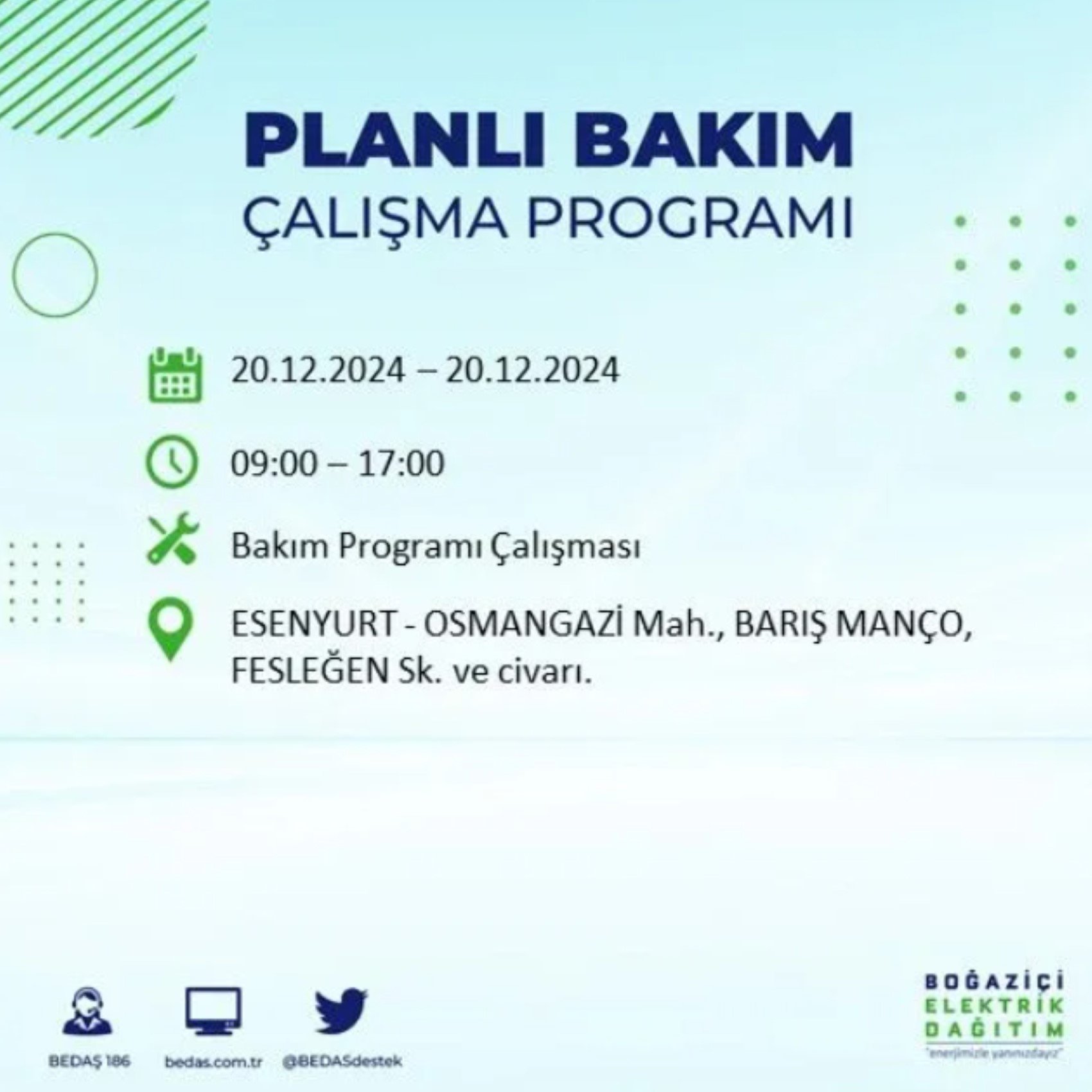 BEDAŞ açıkladı... İstanbul'da elektrik kesintisi: 20 Aralık'ta hangi mahalleler etkilenecek?