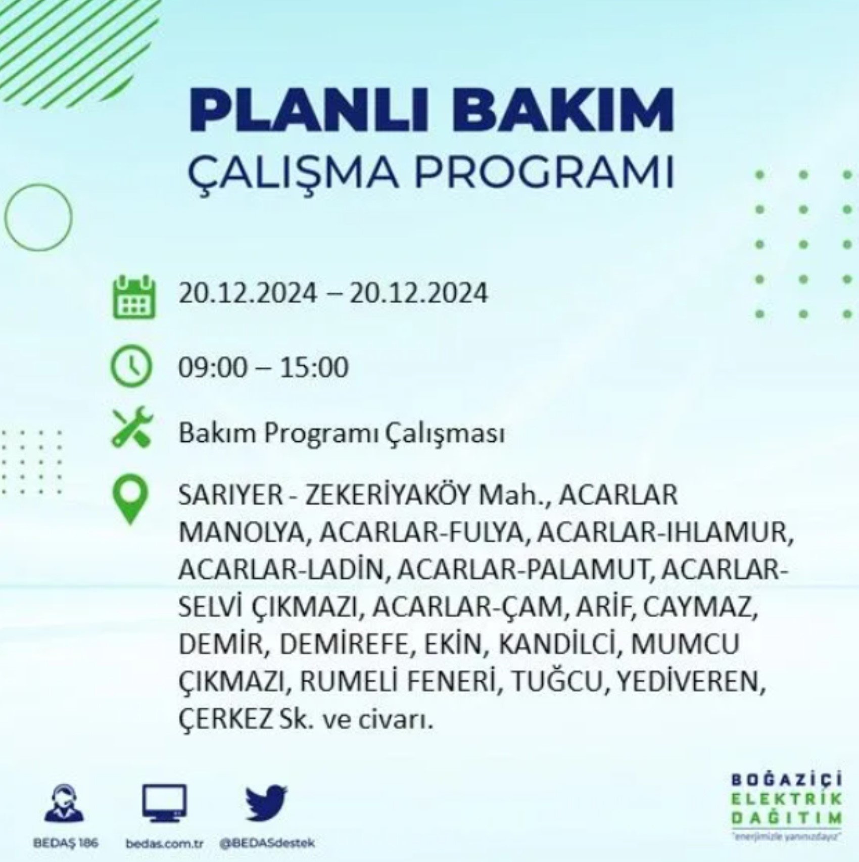 BEDAŞ açıkladı... İstanbul'da elektrik kesintisi: 20 Aralık'ta hangi mahalleler etkilenecek?