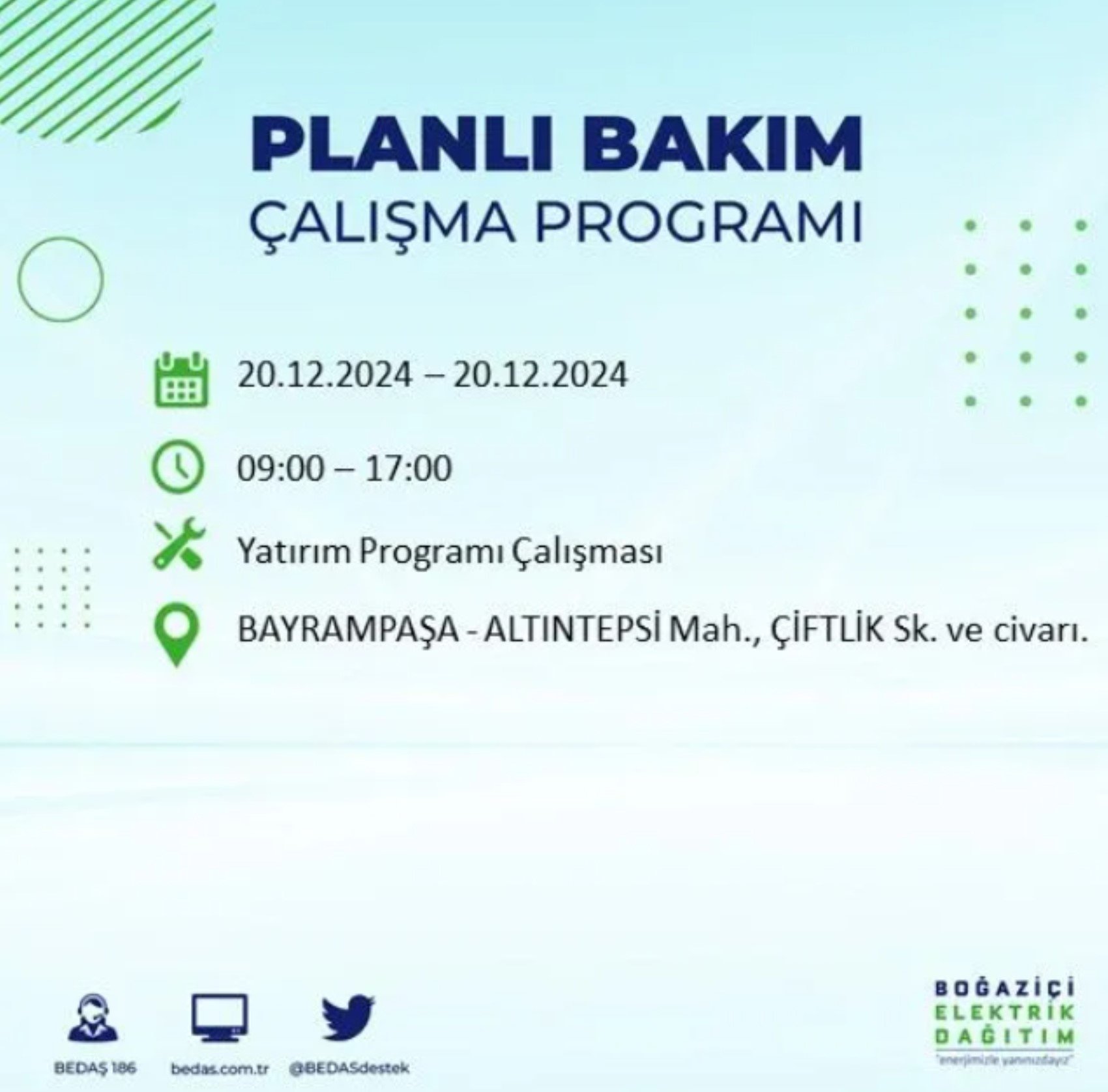 BEDAŞ açıkladı... İstanbul'da elektrik kesintisi: 20 Aralık'ta hangi mahalleler etkilenecek?