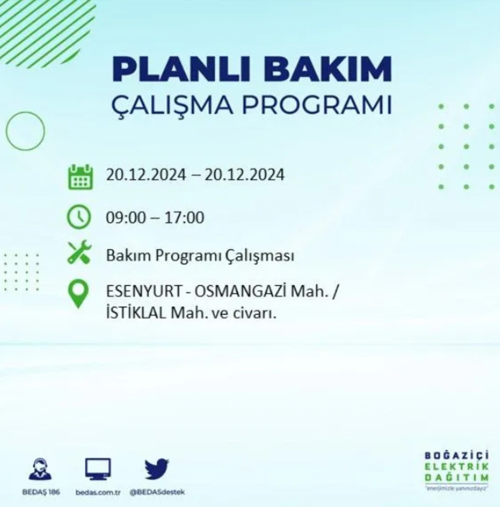 BEDAŞ açıkladı... İstanbul'da elektrik kesintisi: 20 Aralık'ta hangi mahalleler etkilenecek?