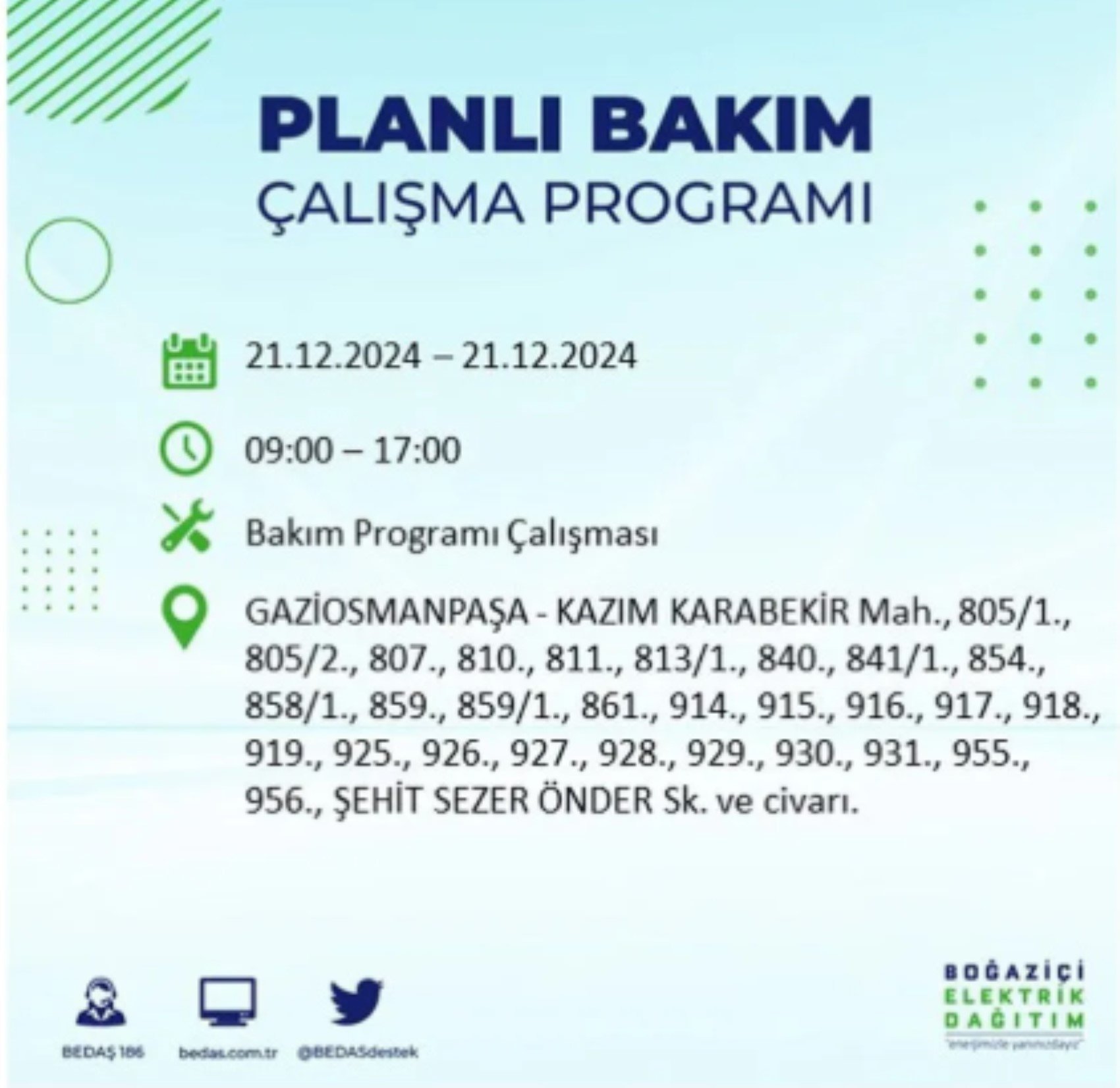 BEDAŞ açıkladı... İstanbul'da elektrik kesintisi: 21 Aralık'ta hangi mahalleler etkilenecek?