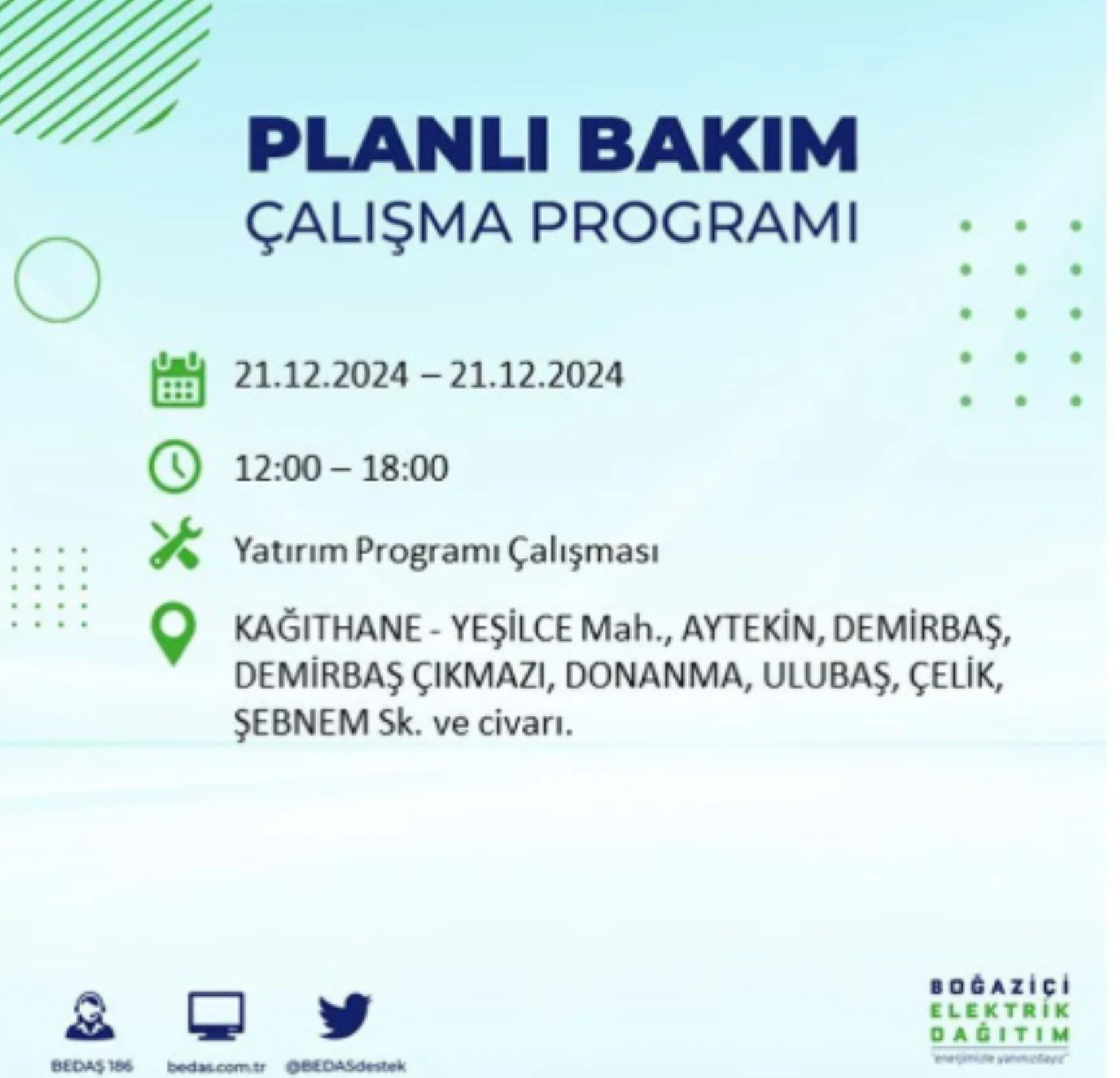 BEDAŞ açıkladı... İstanbul'da elektrik kesintisi: 21 Aralık'ta hangi mahalleler etkilenecek?