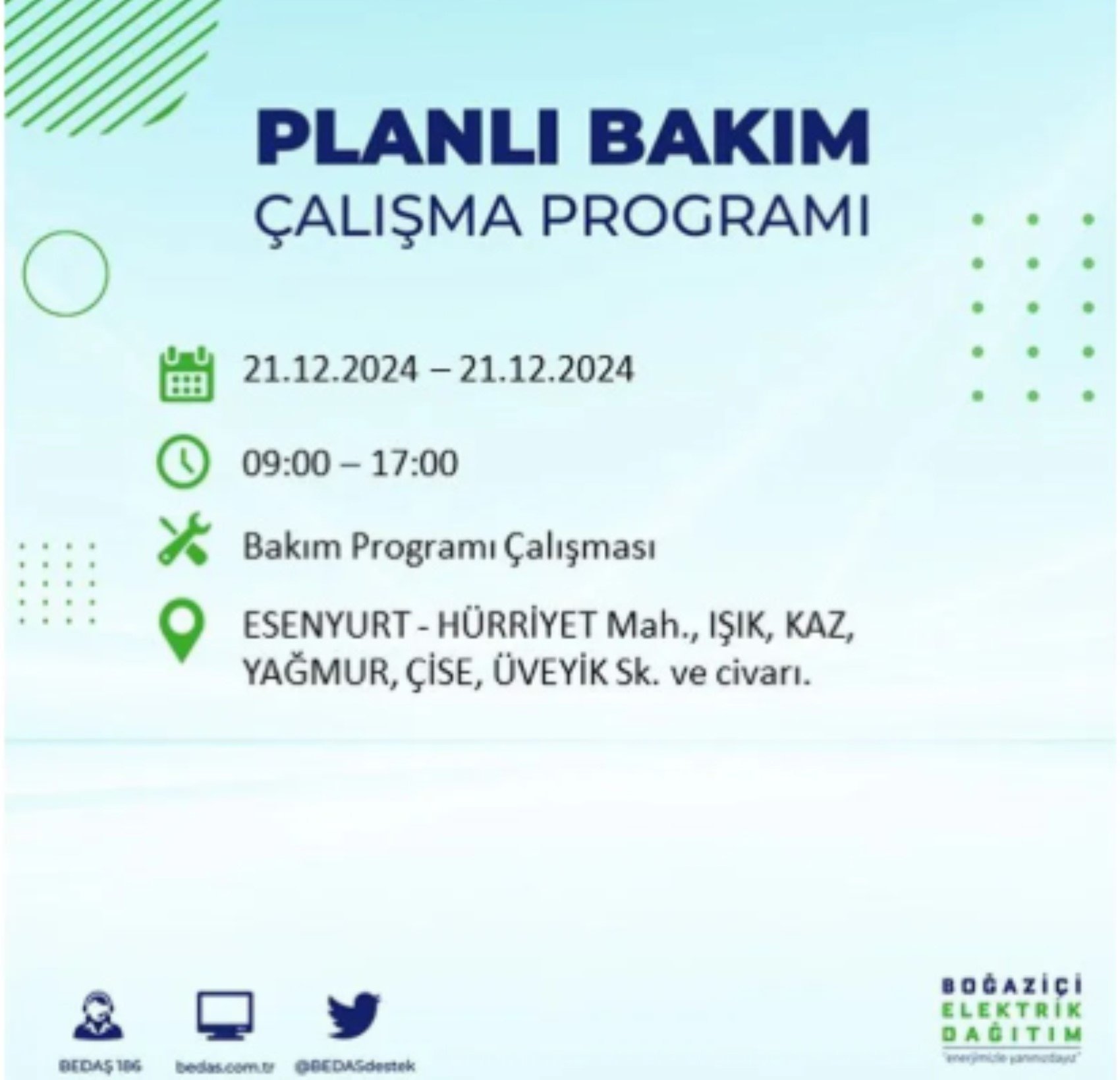 BEDAŞ açıkladı... İstanbul'da elektrik kesintisi: 21 Aralık'ta hangi mahalleler etkilenecek?