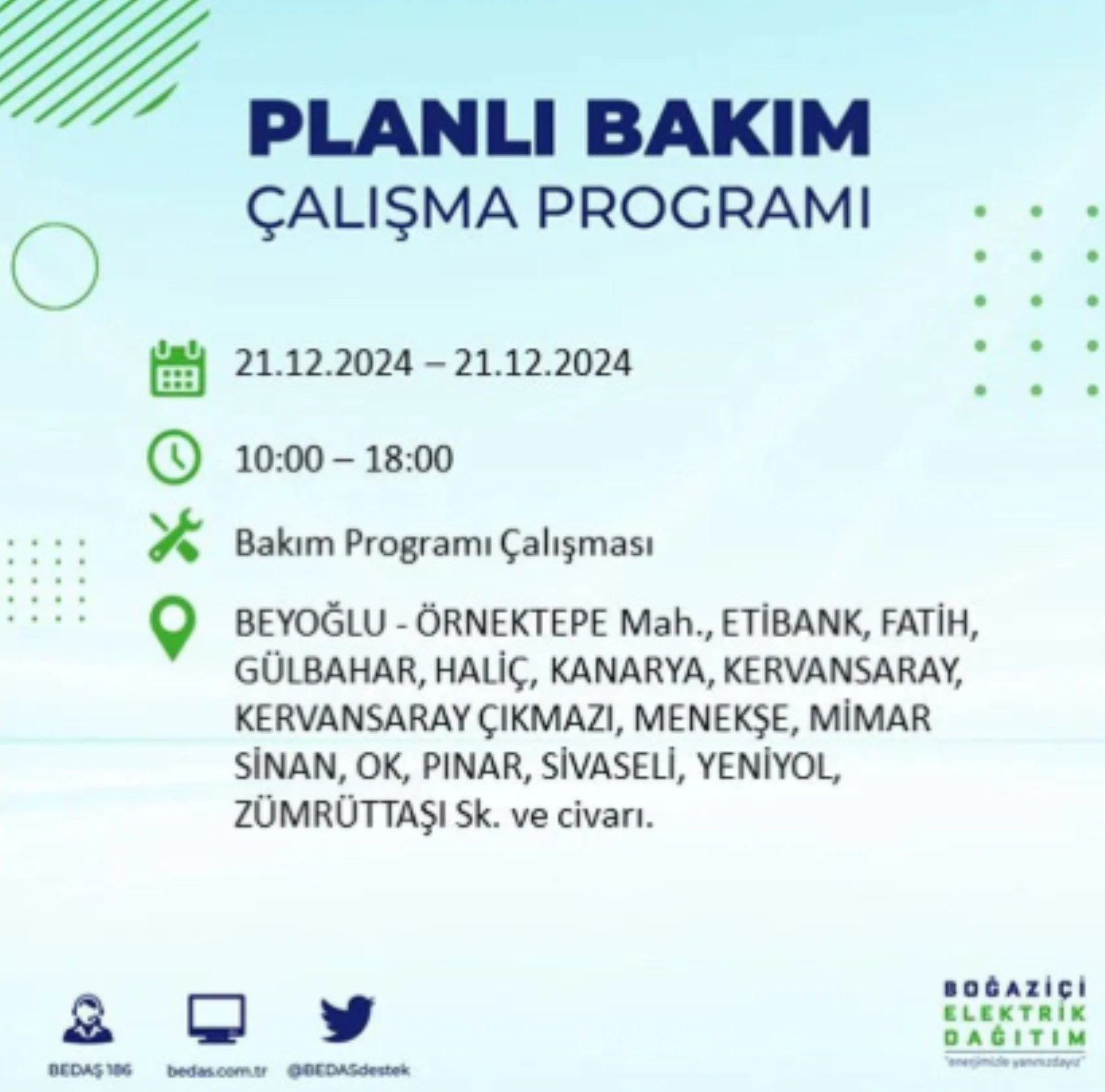 BEDAŞ açıkladı... İstanbul'da elektrik kesintisi: 21 Aralık'ta hangi mahalleler etkilenecek?