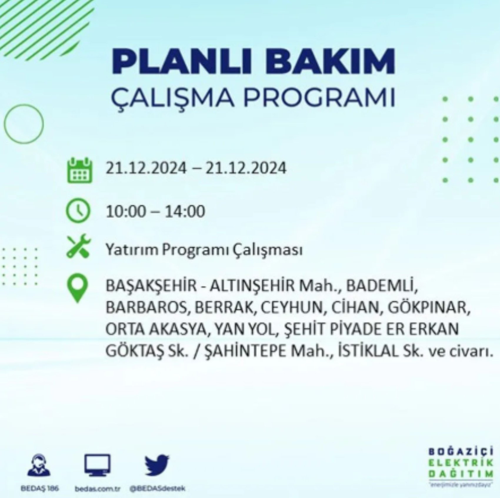 BEDAŞ açıkladı... İstanbul'da elektrik kesintisi: 21 Aralık'ta hangi mahalleler etkilenecek?