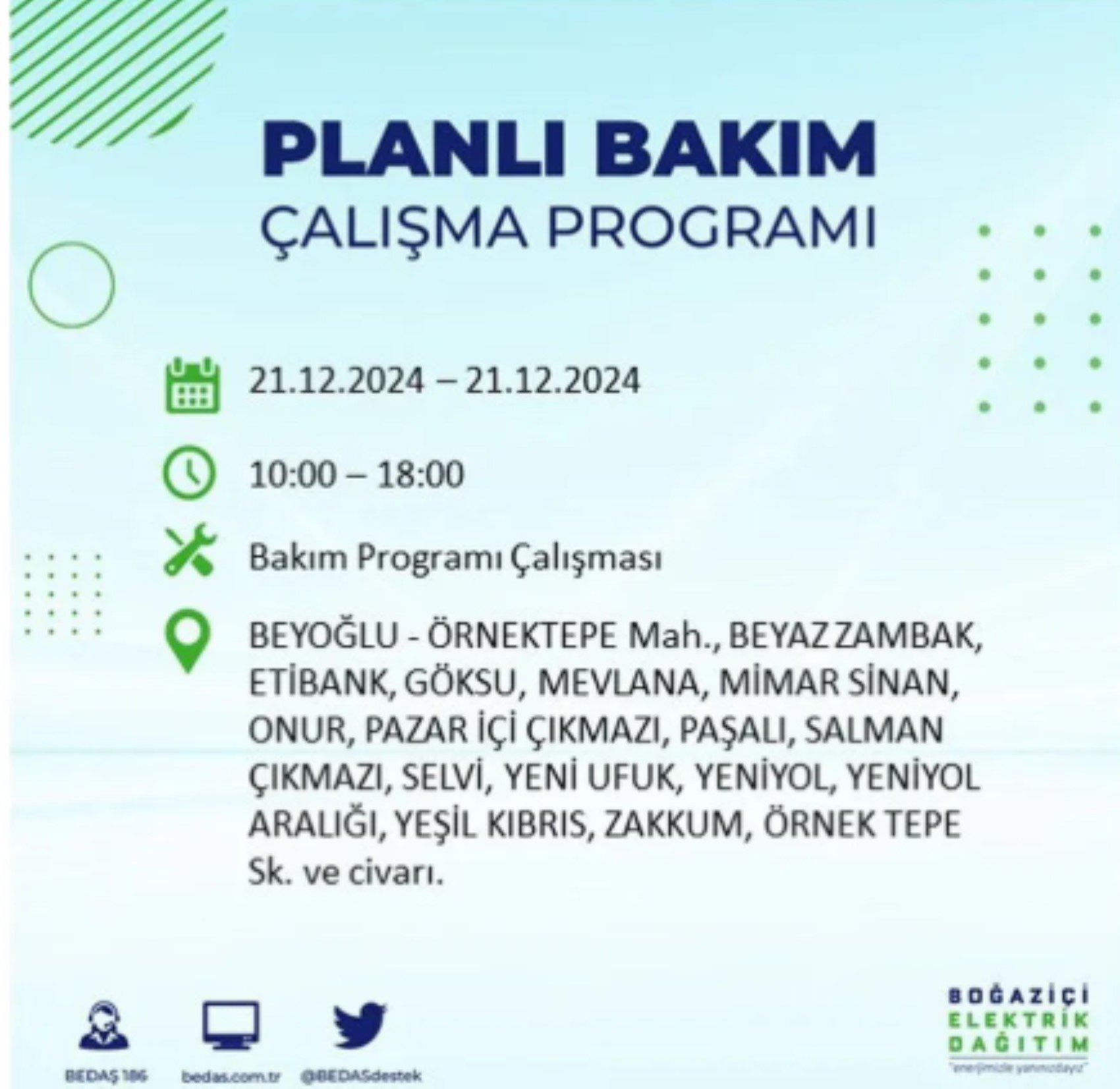 BEDAŞ açıkladı... İstanbul'da elektrik kesintisi: 21 Aralık'ta hangi mahalleler etkilenecek?