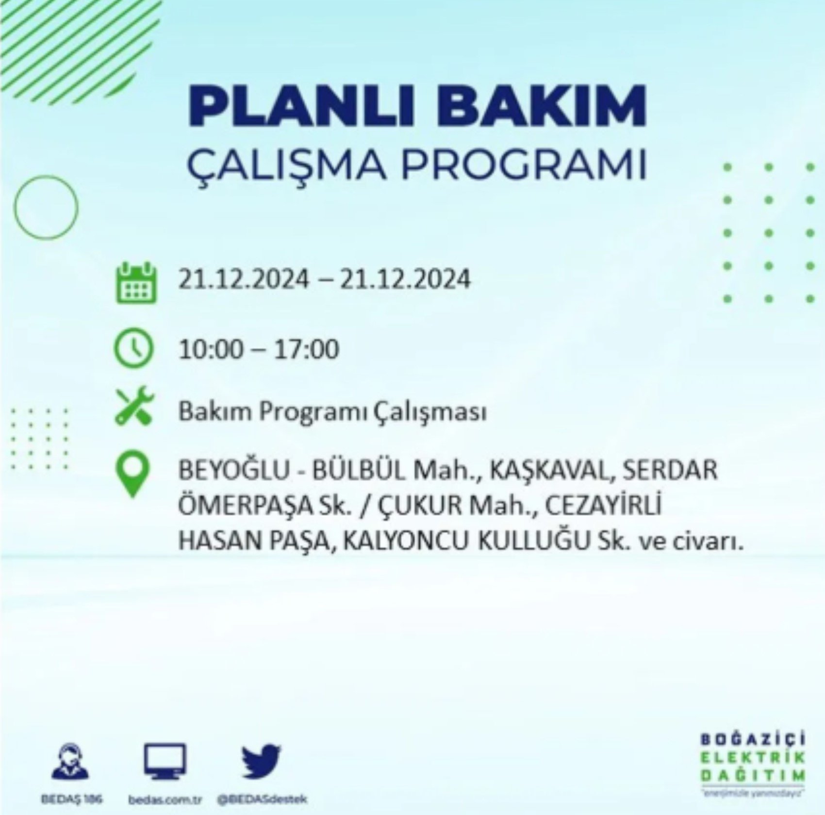 BEDAŞ açıkladı... İstanbul'da elektrik kesintisi: 21 Aralık'ta hangi mahalleler etkilenecek?