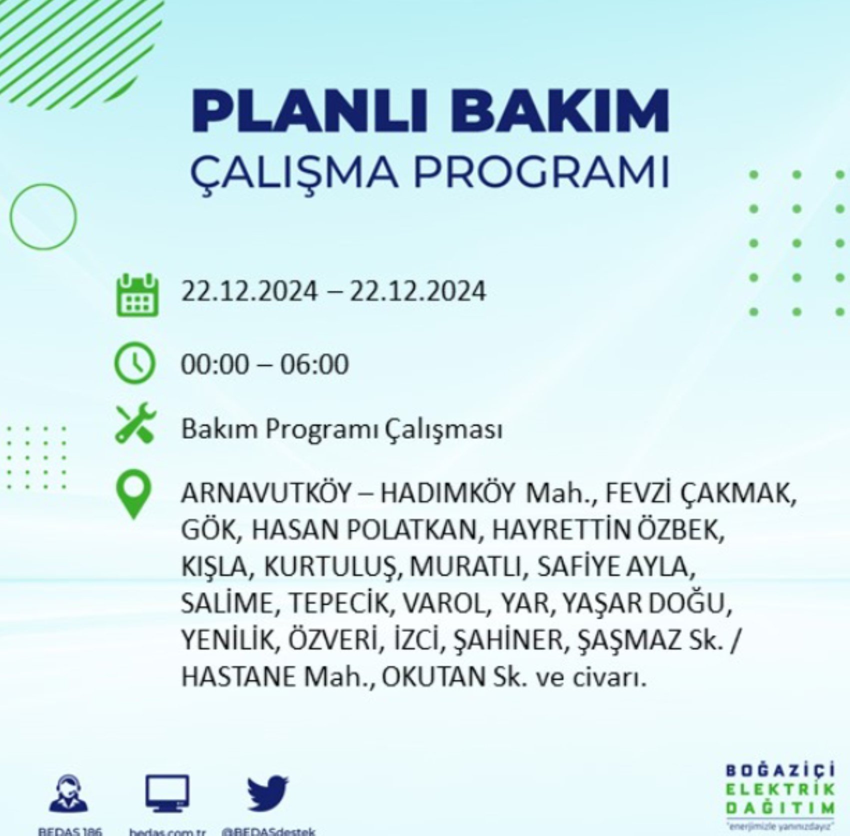 BEDAŞ açıkladı... İstanbul'da elektrik kesintisi: 22 Aralık'ta hangi mahalleler etkilenecek?