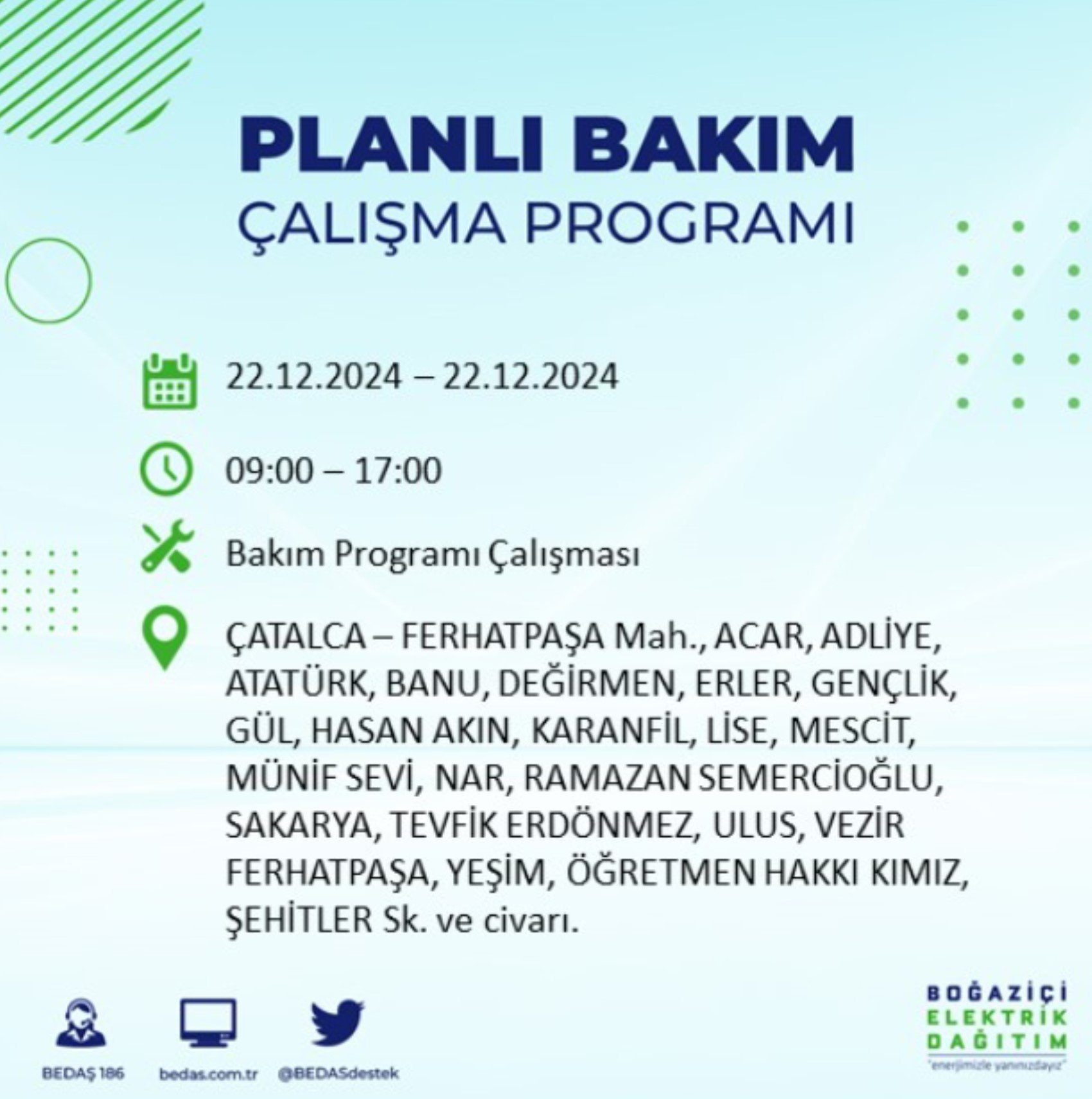 BEDAŞ açıkladı... İstanbul'da elektrik kesintisi: 22 Aralık'ta hangi mahalleler etkilenecek?