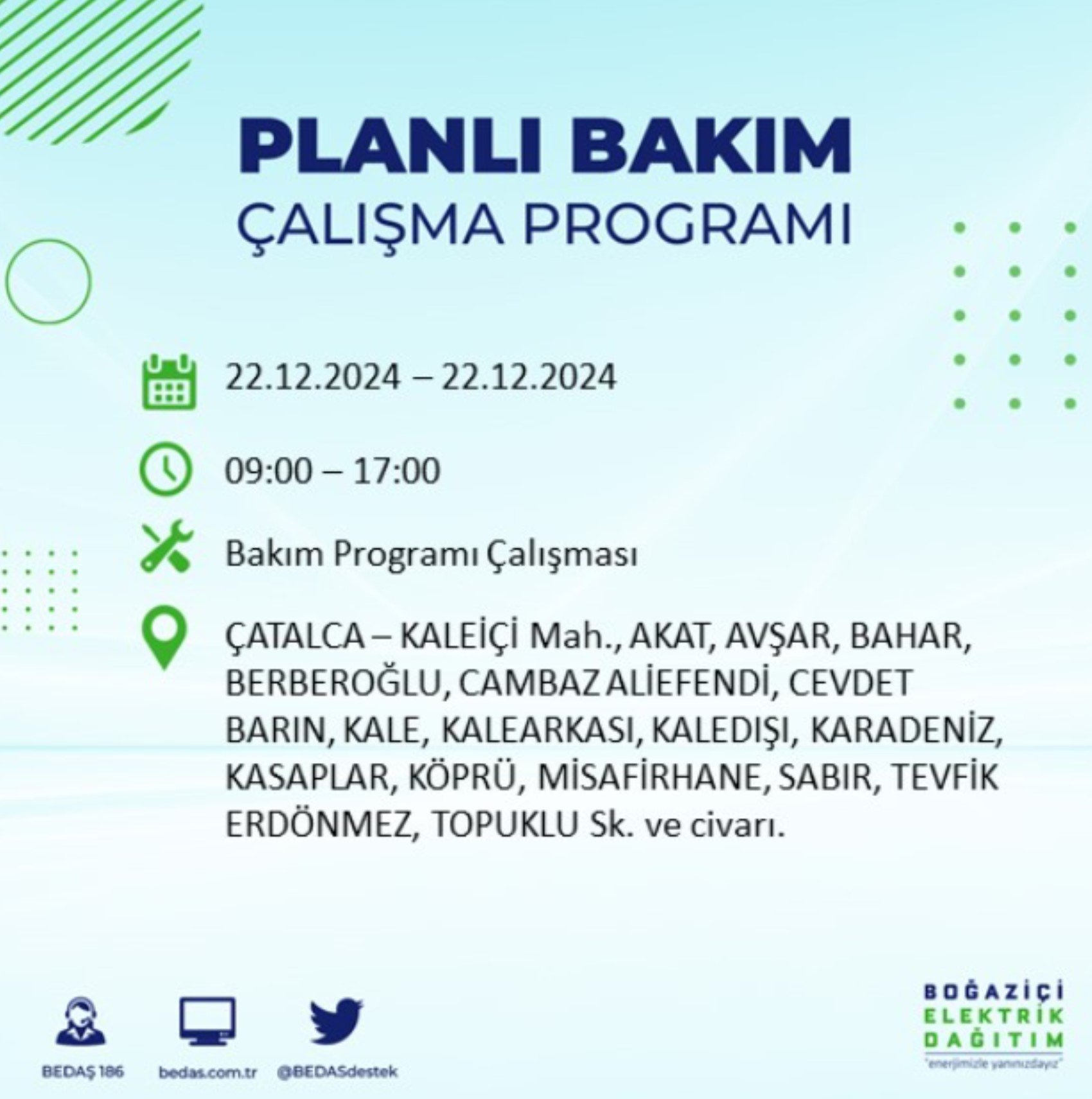 BEDAŞ açıkladı... İstanbul'da elektrik kesintisi: 22 Aralık'ta hangi mahalleler etkilenecek?