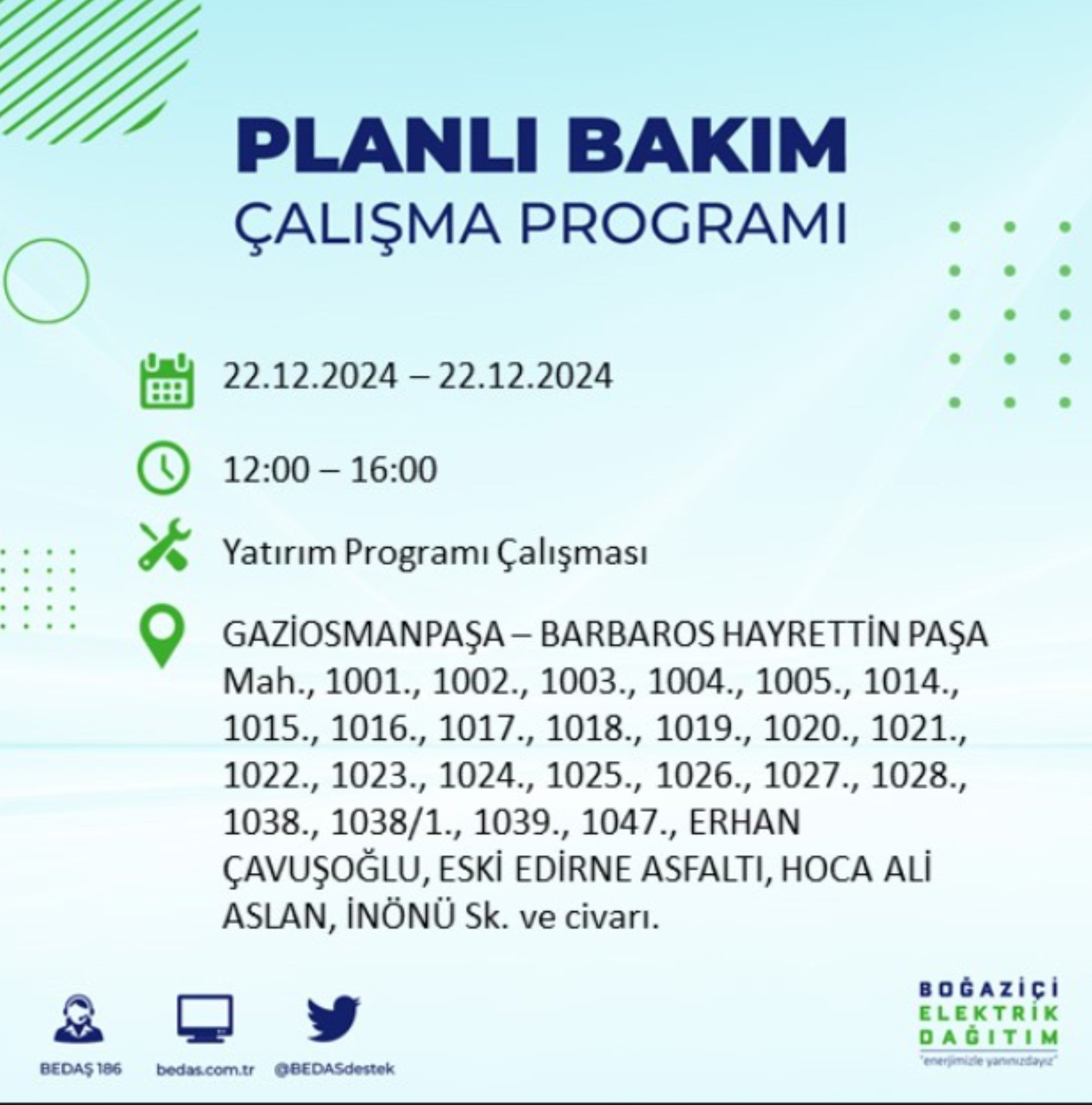 BEDAŞ açıkladı... İstanbul'da elektrik kesintisi: 22 Aralık'ta hangi mahalleler etkilenecek?