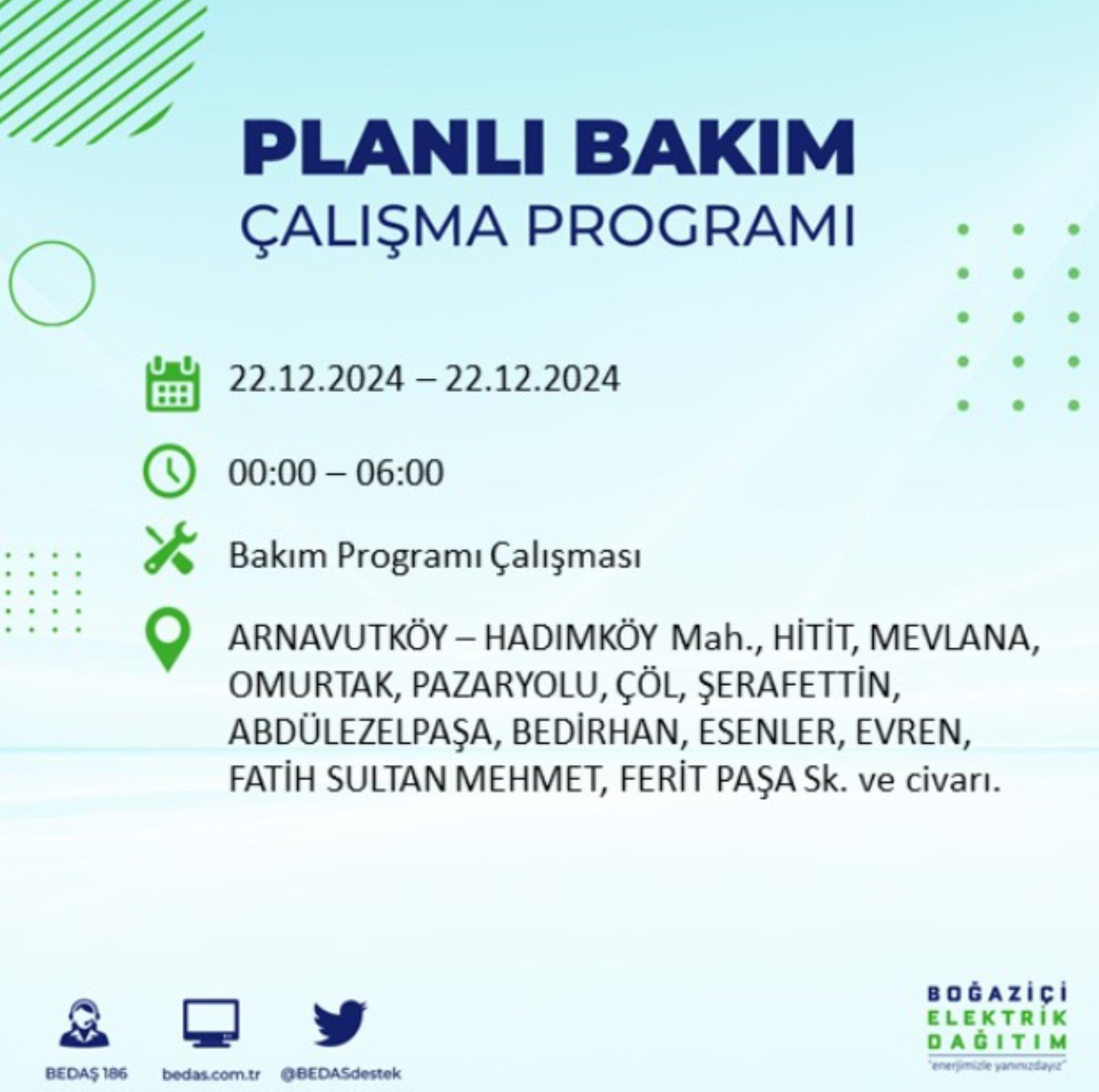 BEDAŞ açıkladı... İstanbul'da elektrik kesintisi: 22 Aralık'ta hangi mahalleler etkilenecek?