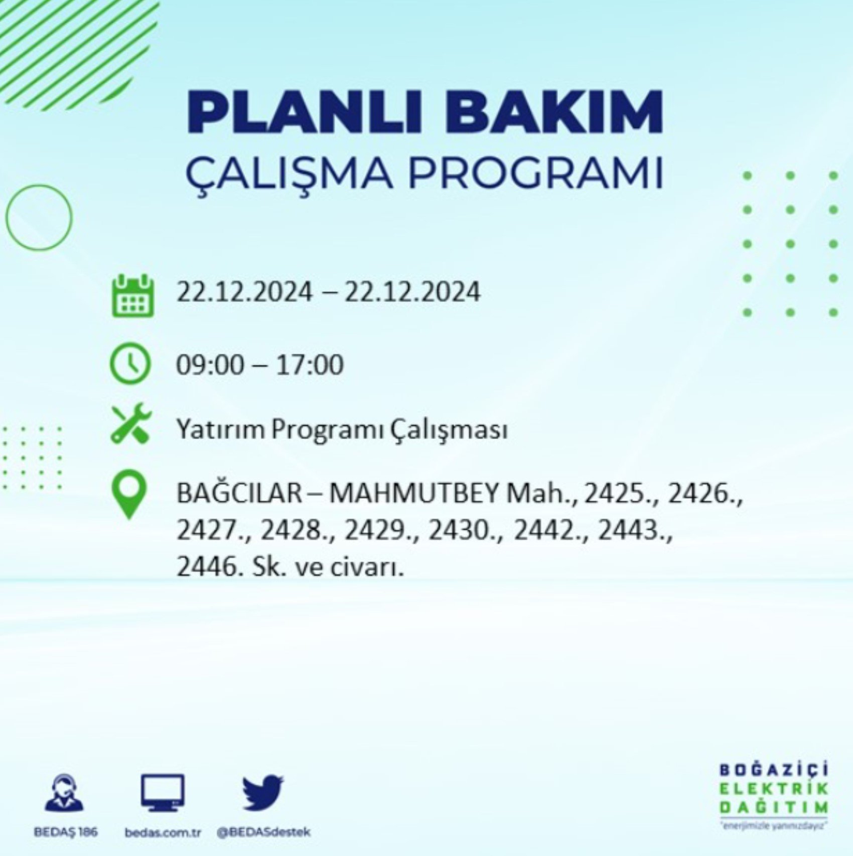 BEDAŞ açıkladı... İstanbul'da elektrik kesintisi: 22 Aralık'ta hangi mahalleler etkilenecek?