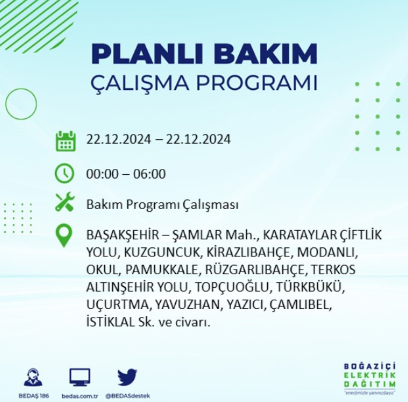 BEDAŞ açıkladı... İstanbul'da elektrik kesintisi: 22 Aralık'ta hangi mahalleler etkilenecek?