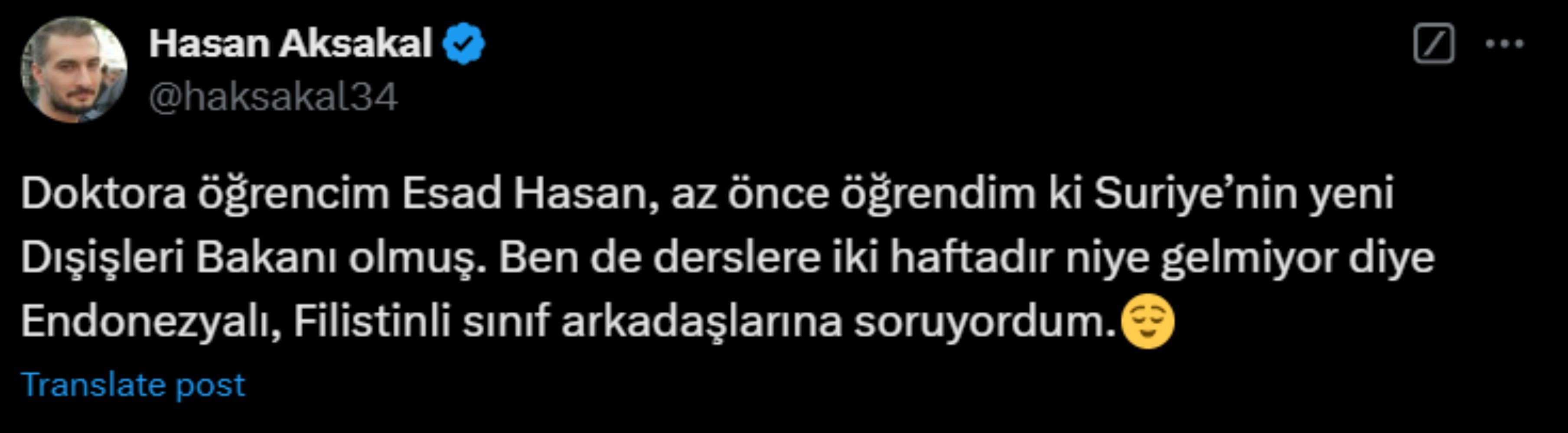 Suriye’nin yeni Dışişleri Bakanı Türkiye’de öğrenci çıktı: 'İki haftadır neden derse gelmediği belli oldu... Finallerden kalmaz inşallah'