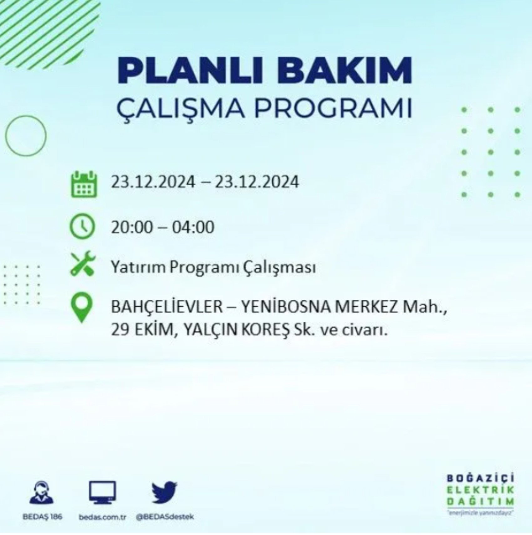 BEDAŞ açıkladı... İstanbul'da elektrik kesintisi: 23 Aralık'ta hangi mahalleler etkilenecek?