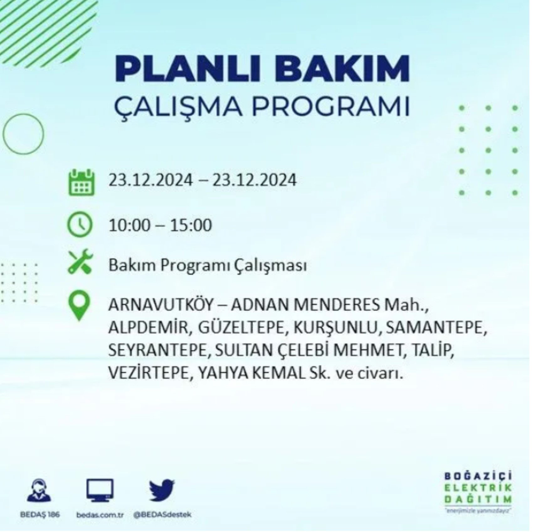 BEDAŞ açıkladı... İstanbul'da elektrik kesintisi: 23 Aralık'ta hangi mahalleler etkilenecek?