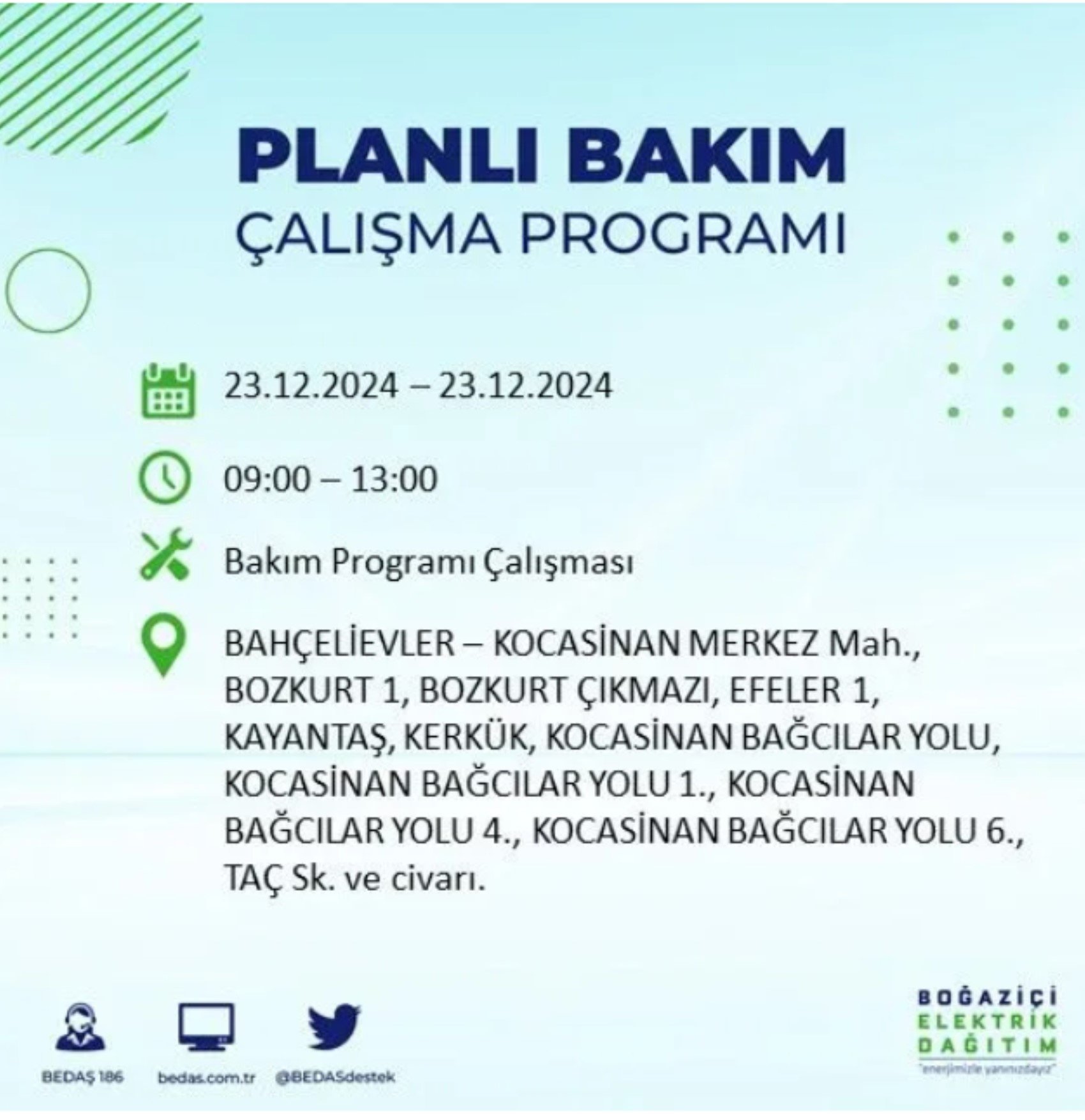 BEDAŞ açıkladı... İstanbul'da elektrik kesintisi: 23 Aralık'ta hangi mahalleler etkilenecek?