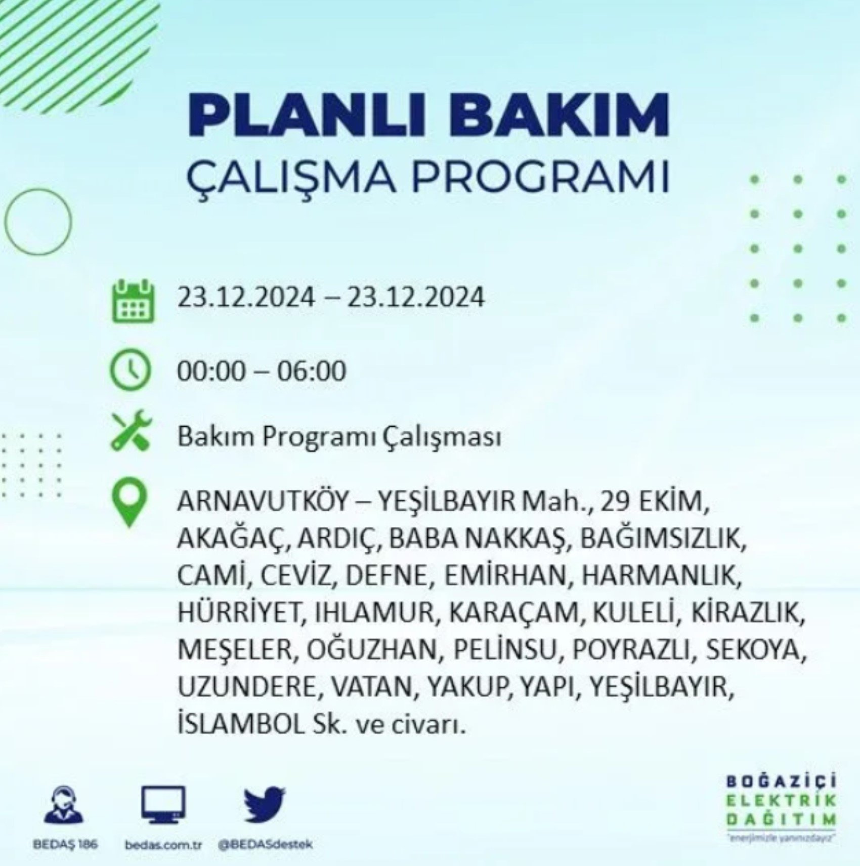 BEDAŞ açıkladı... İstanbul'da elektrik kesintisi: 23 Aralık'ta hangi mahalleler etkilenecek?