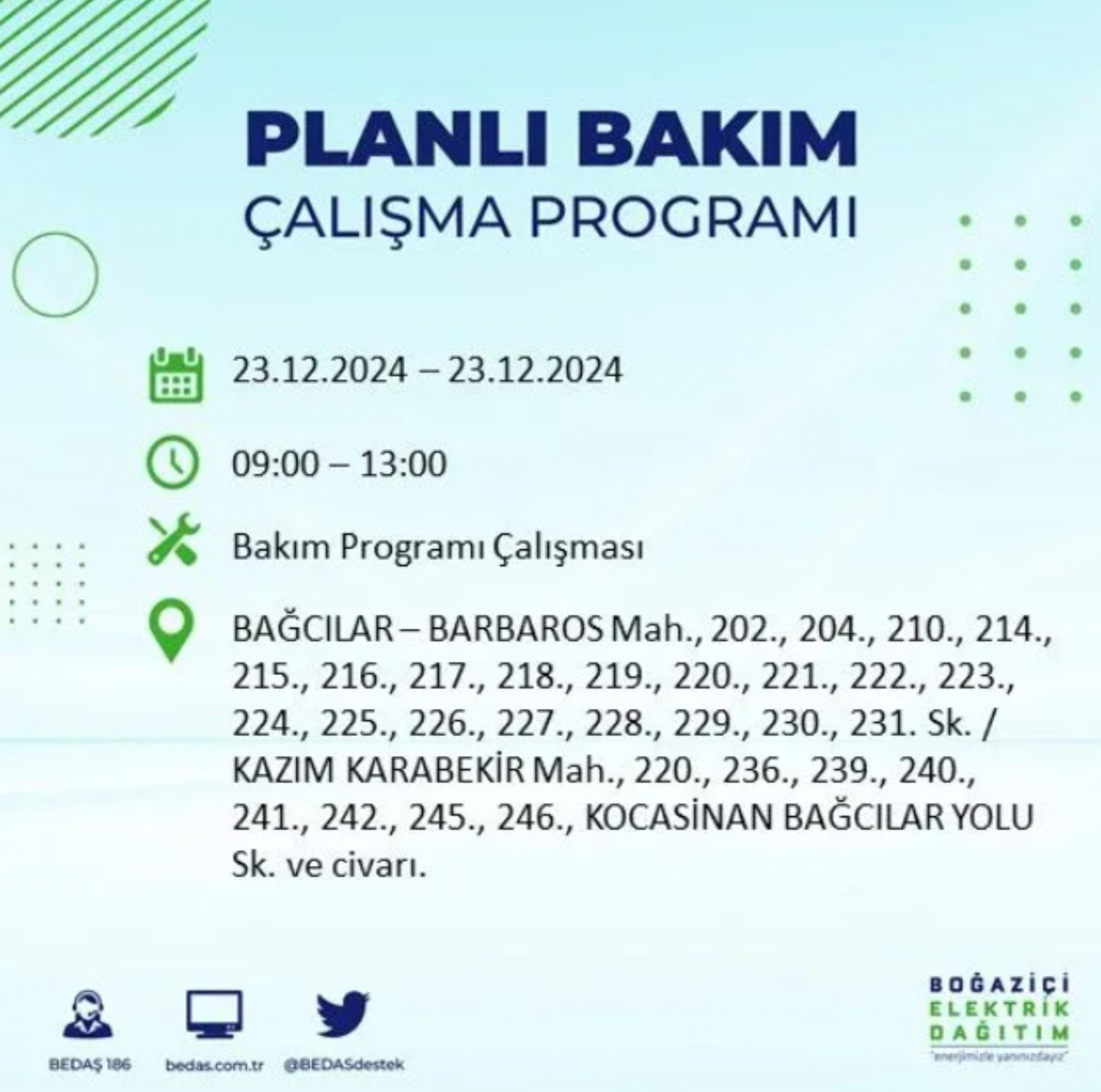 BEDAŞ açıkladı... İstanbul'da elektrik kesintisi: 23 Aralık'ta hangi mahalleler etkilenecek?