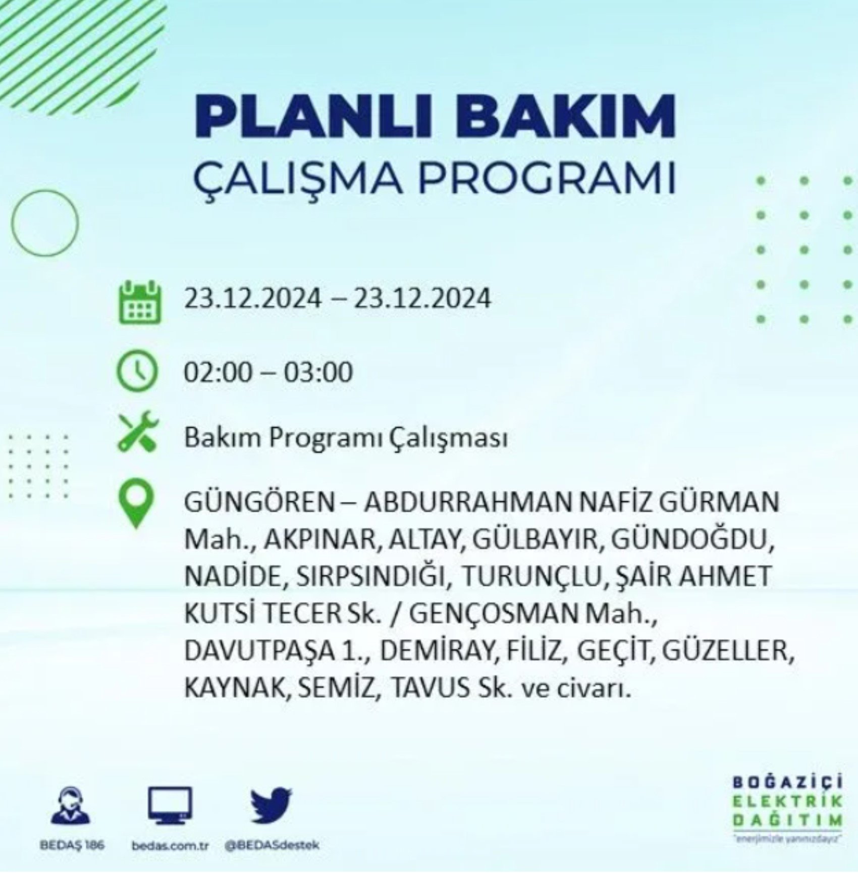 BEDAŞ açıkladı... İstanbul'da elektrik kesintisi: 23 Aralık'ta hangi mahalleler etkilenecek?