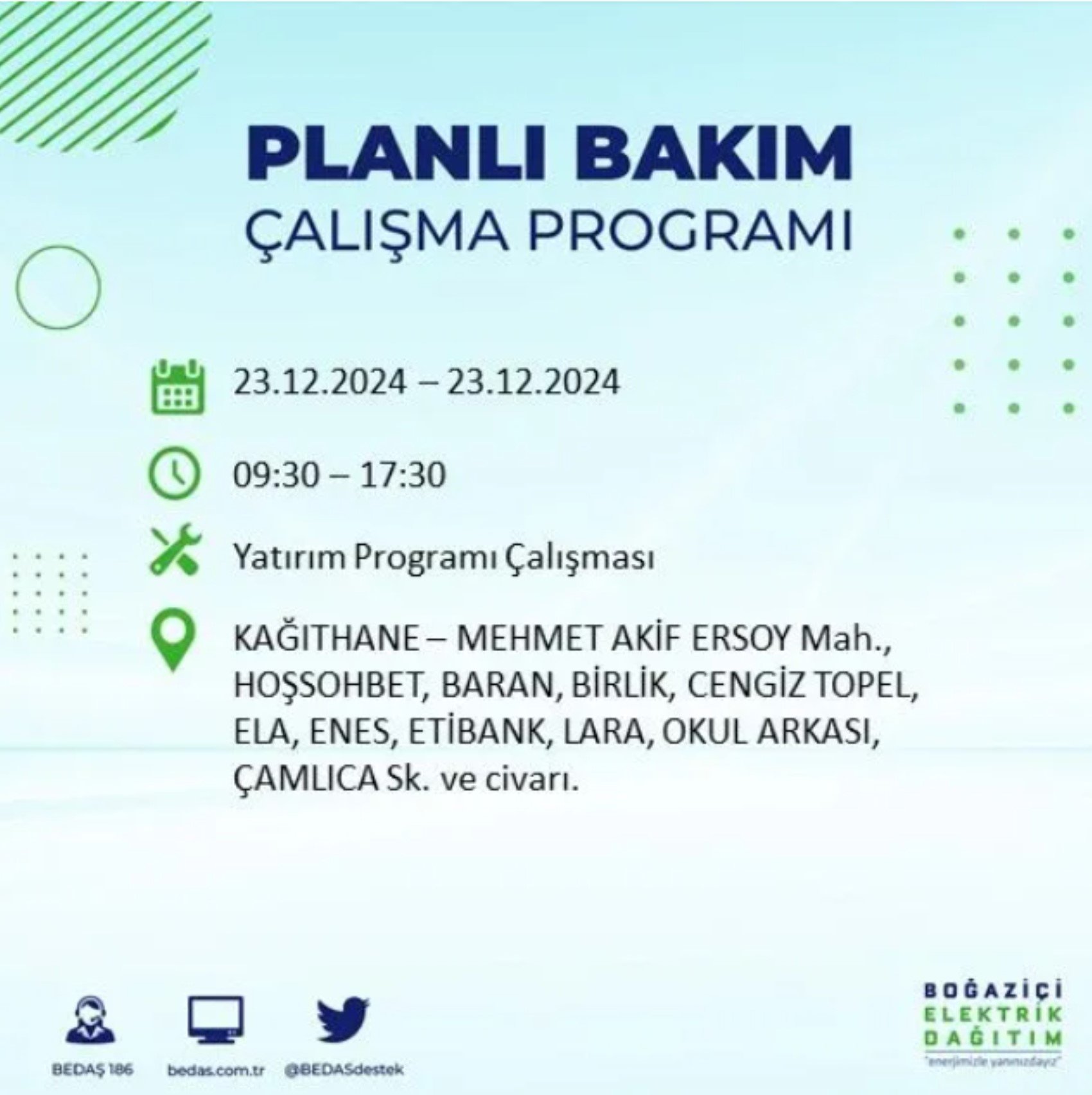 BEDAŞ açıkladı... İstanbul'da elektrik kesintisi: 23 Aralık'ta hangi mahalleler etkilenecek?