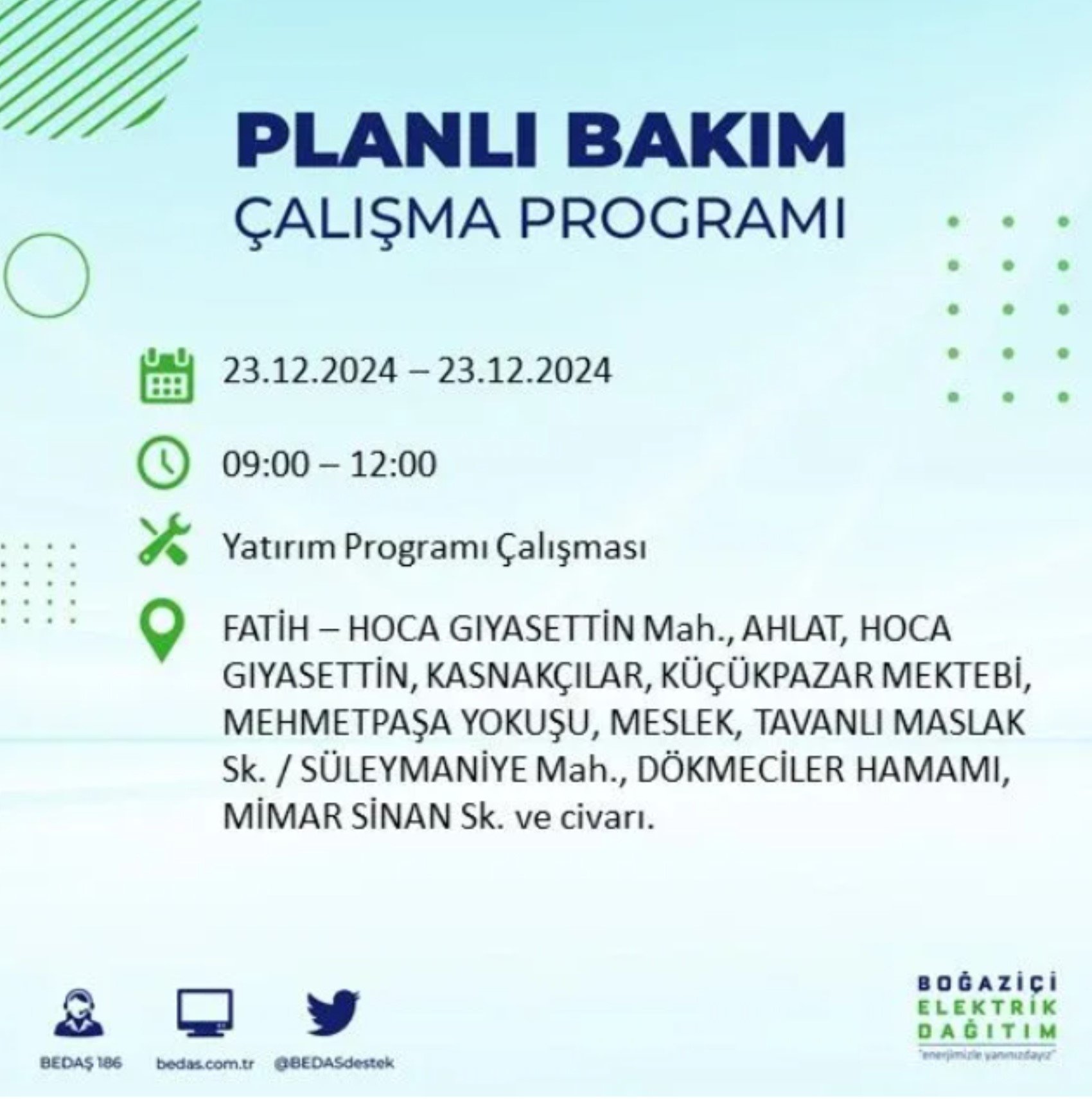 BEDAŞ açıkladı... İstanbul'da elektrik kesintisi: 23 Aralık'ta hangi mahalleler etkilenecek?