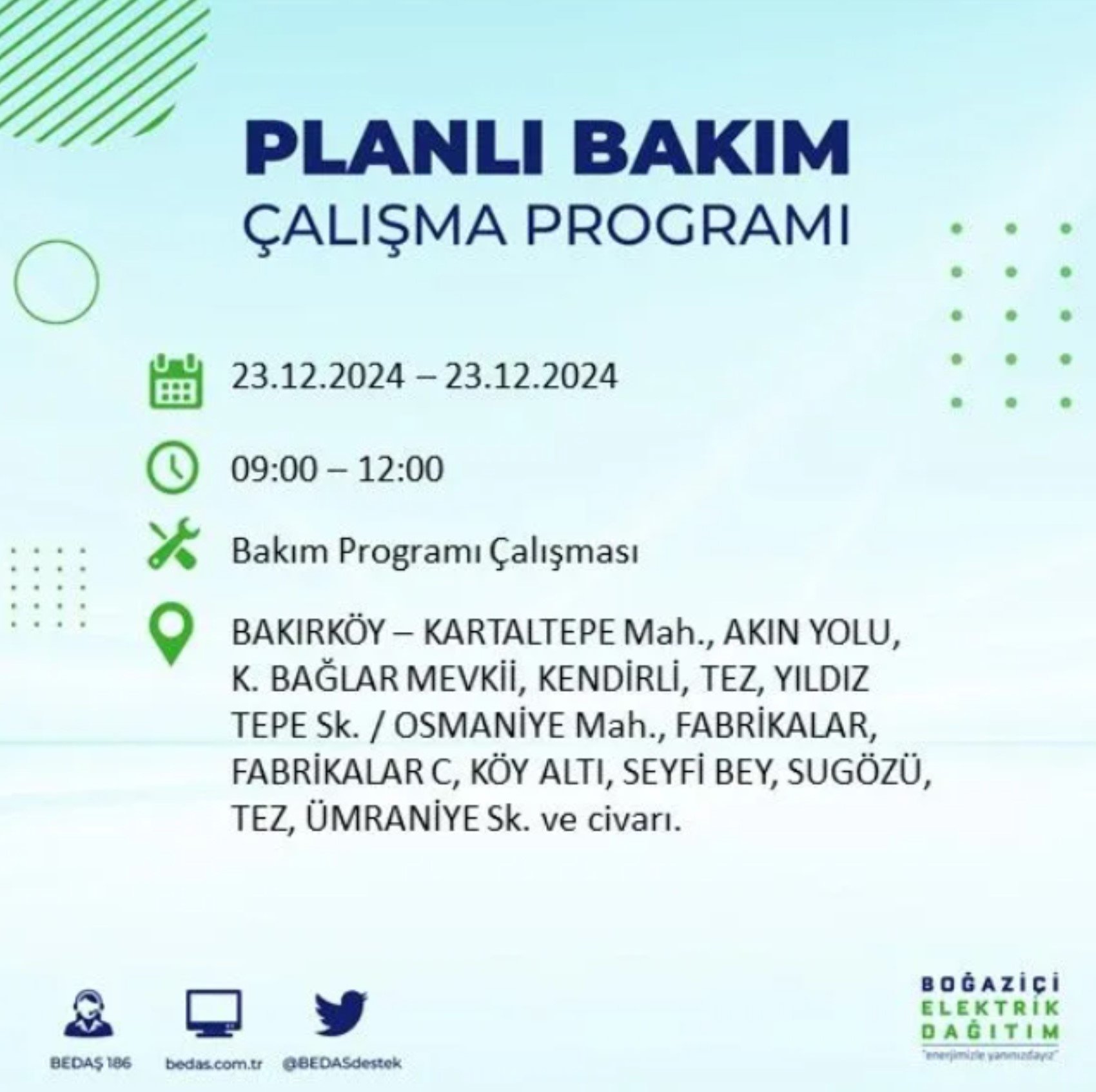 BEDAŞ açıkladı... İstanbul'da elektrik kesintisi: 23 Aralık'ta hangi mahalleler etkilenecek?