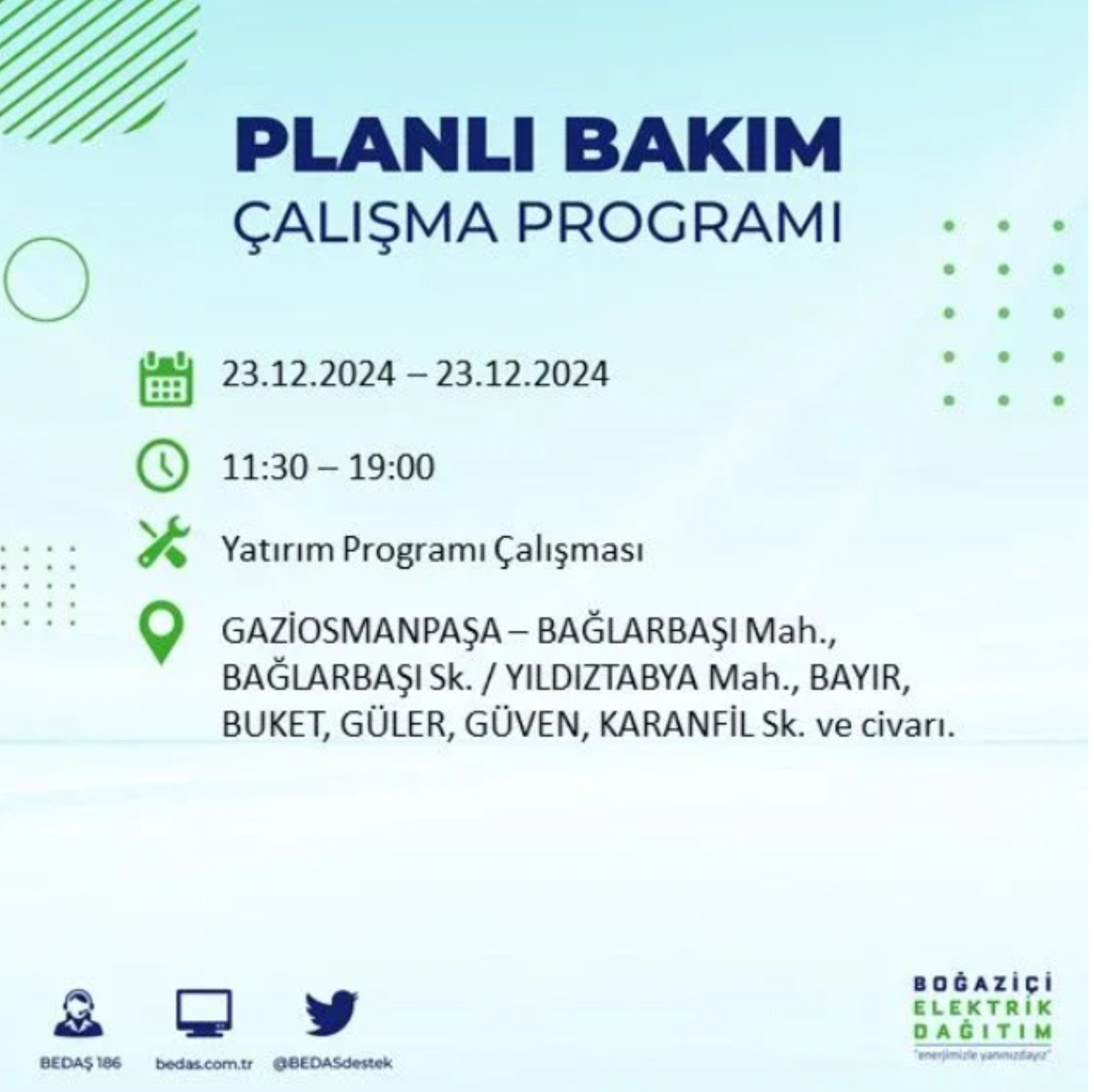 BEDAŞ açıkladı... İstanbul'da elektrik kesintisi: 23 Aralık'ta hangi mahalleler etkilenecek?