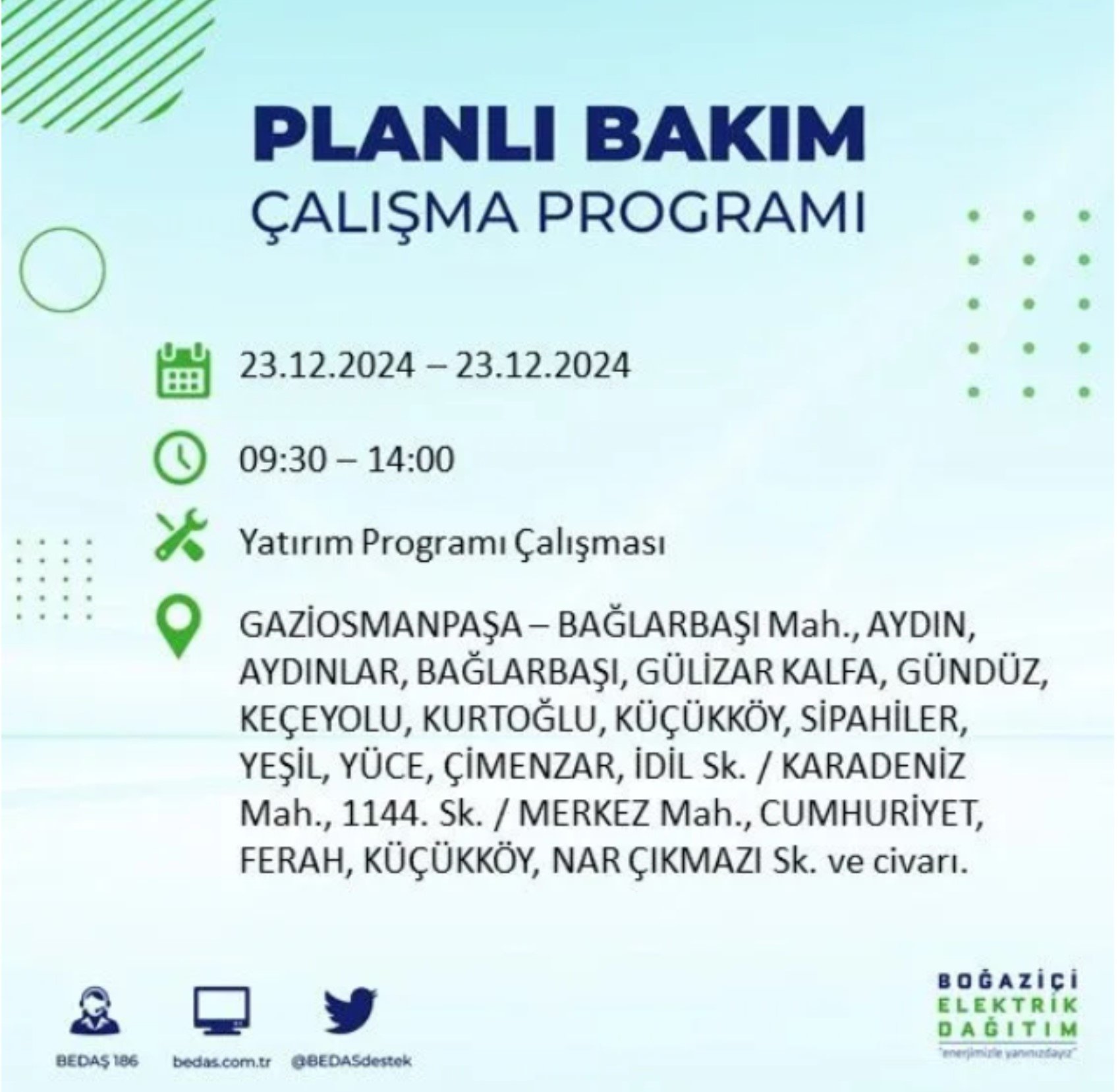 BEDAŞ açıkladı... İstanbul'da elektrik kesintisi: 23 Aralık'ta hangi mahalleler etkilenecek?