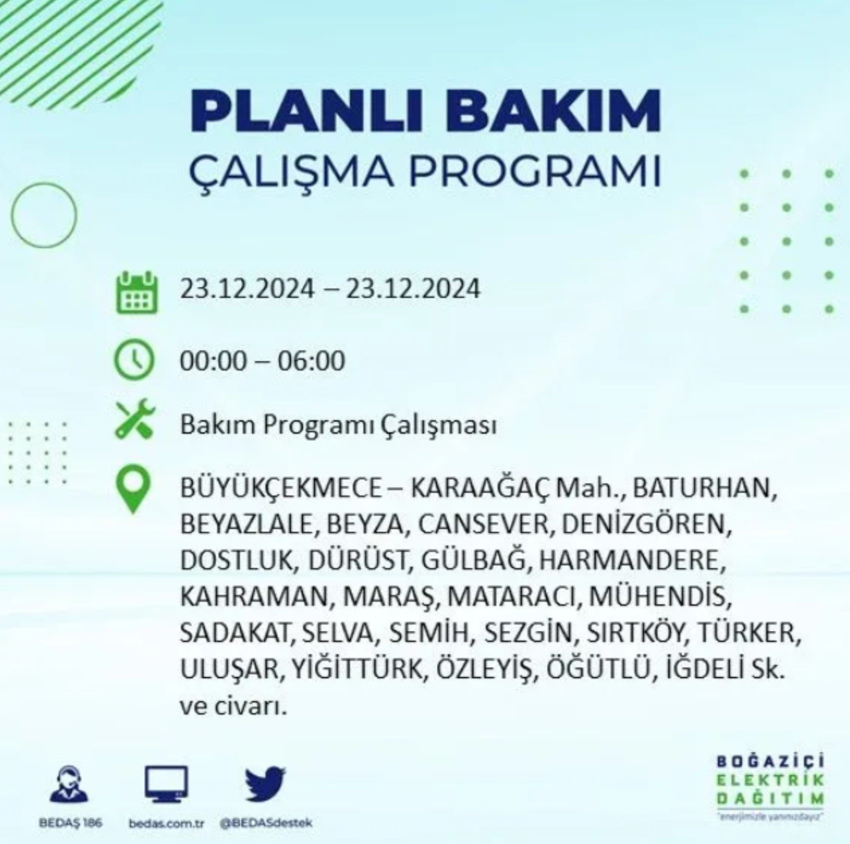 BEDAŞ açıkladı... İstanbul'da elektrik kesintisi: 23 Aralık'ta hangi mahalleler etkilenecek?