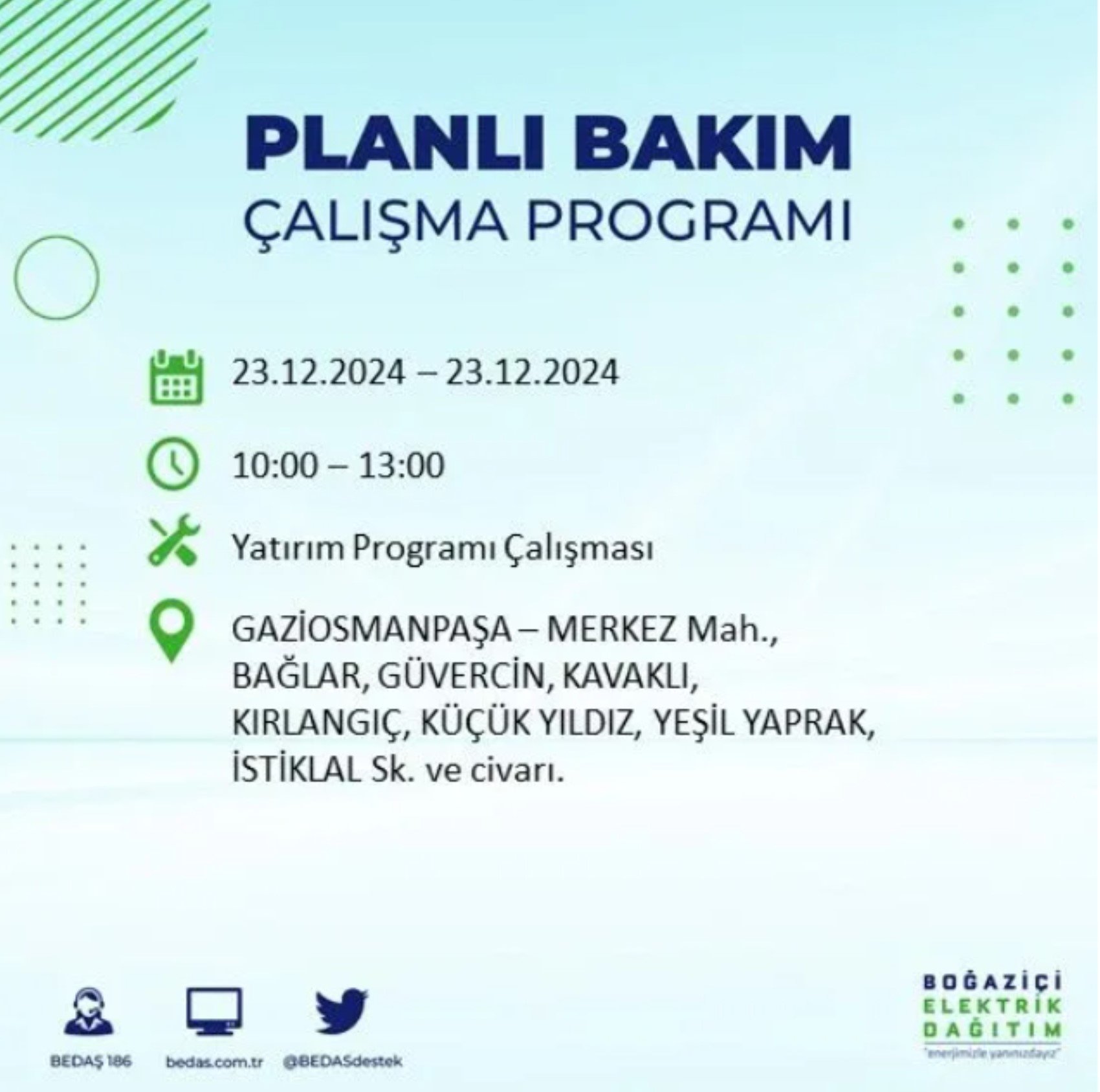 BEDAŞ açıkladı... İstanbul'da elektrik kesintisi: 23 Aralık'ta hangi mahalleler etkilenecek?