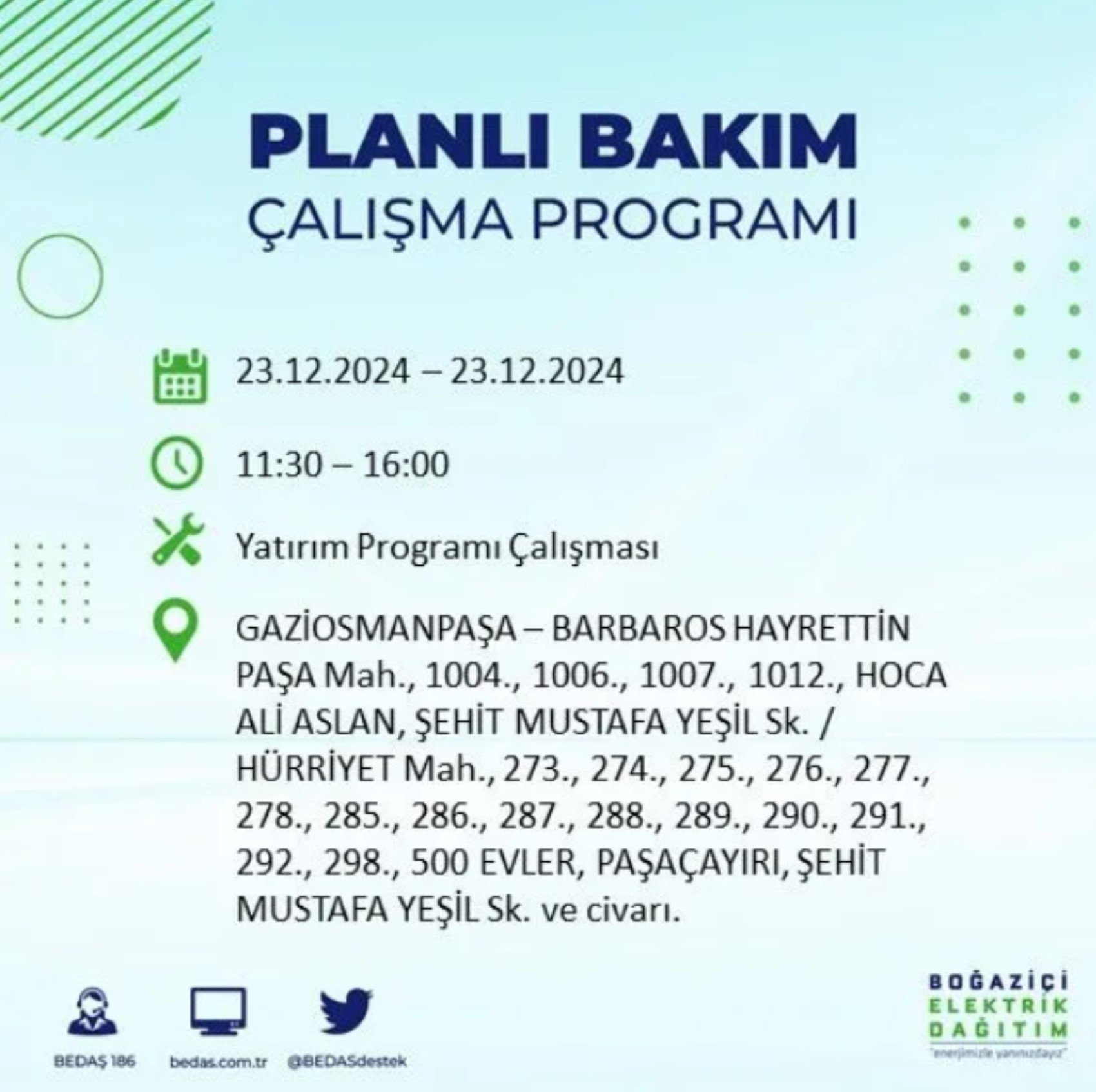 BEDAŞ açıkladı... İstanbul'da elektrik kesintisi: 23 Aralık'ta hangi mahalleler etkilenecek?