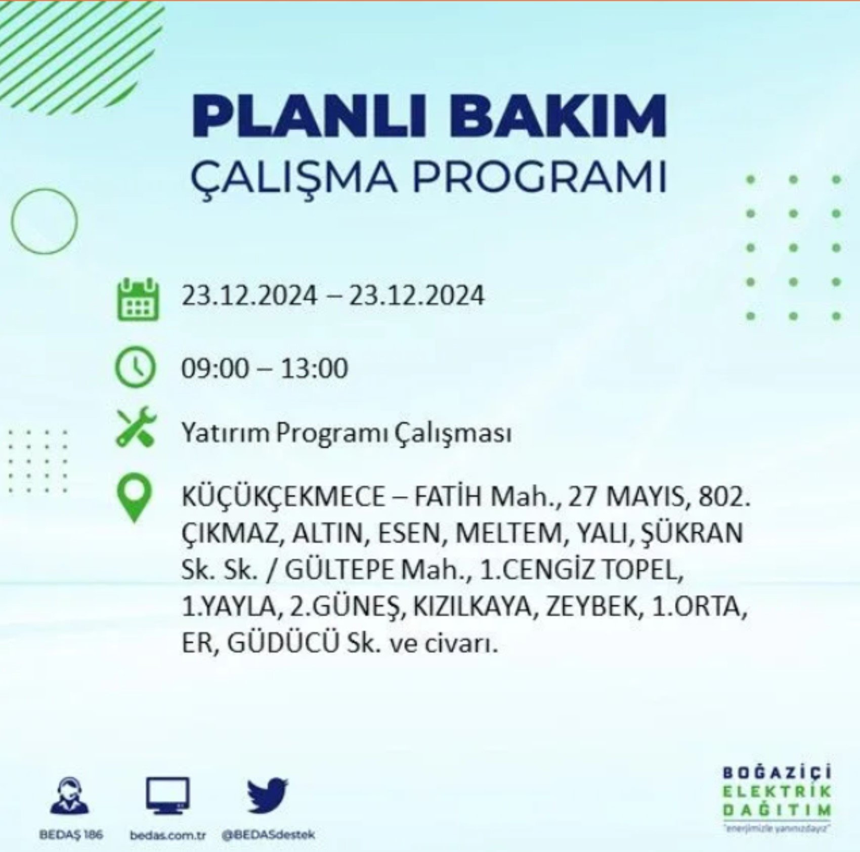 BEDAŞ açıkladı... İstanbul'da elektrik kesintisi: 23 Aralık'ta hangi mahalleler etkilenecek?