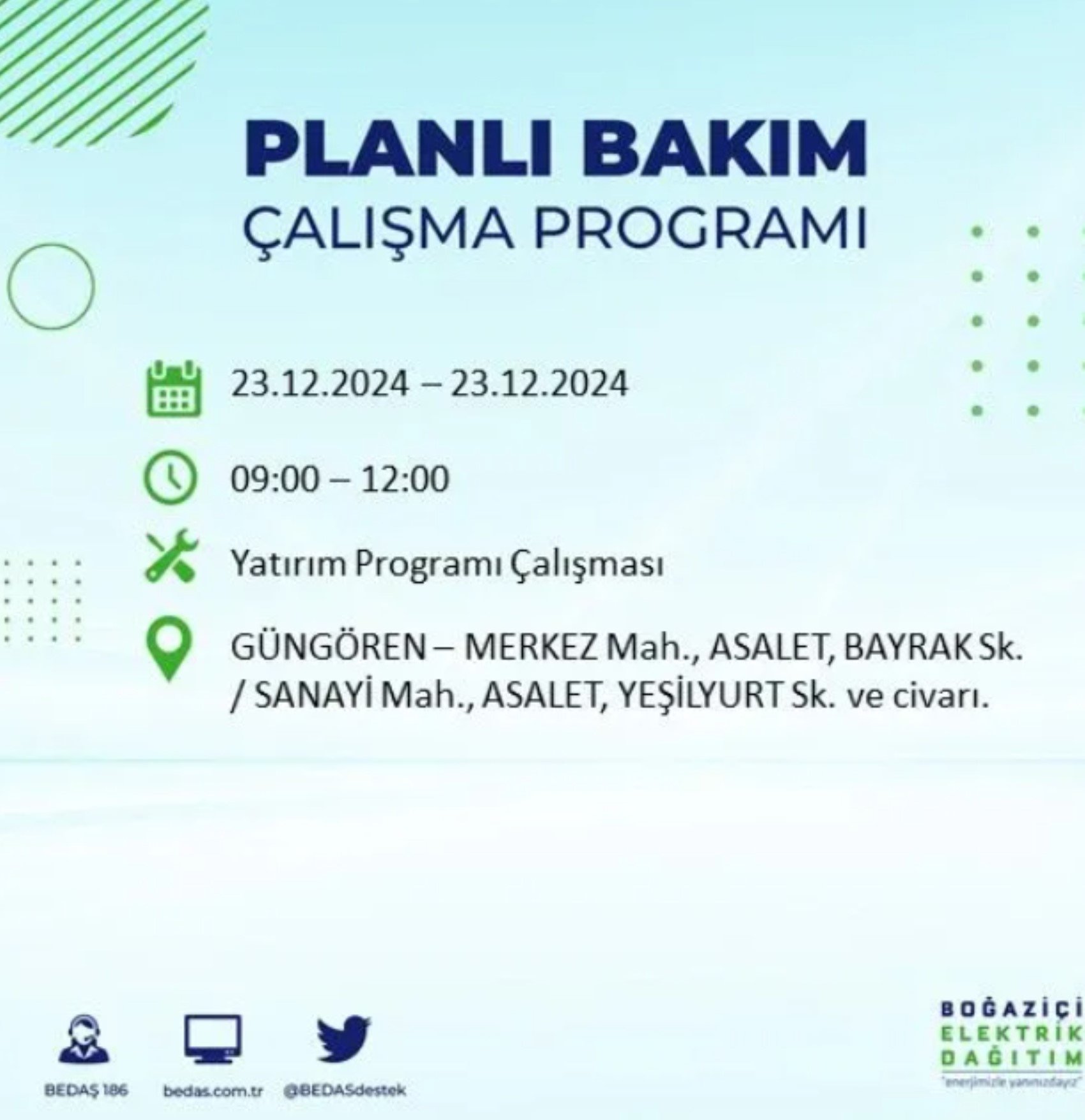 BEDAŞ açıkladı... İstanbul'da elektrik kesintisi: 23 Aralık'ta hangi mahalleler etkilenecek?