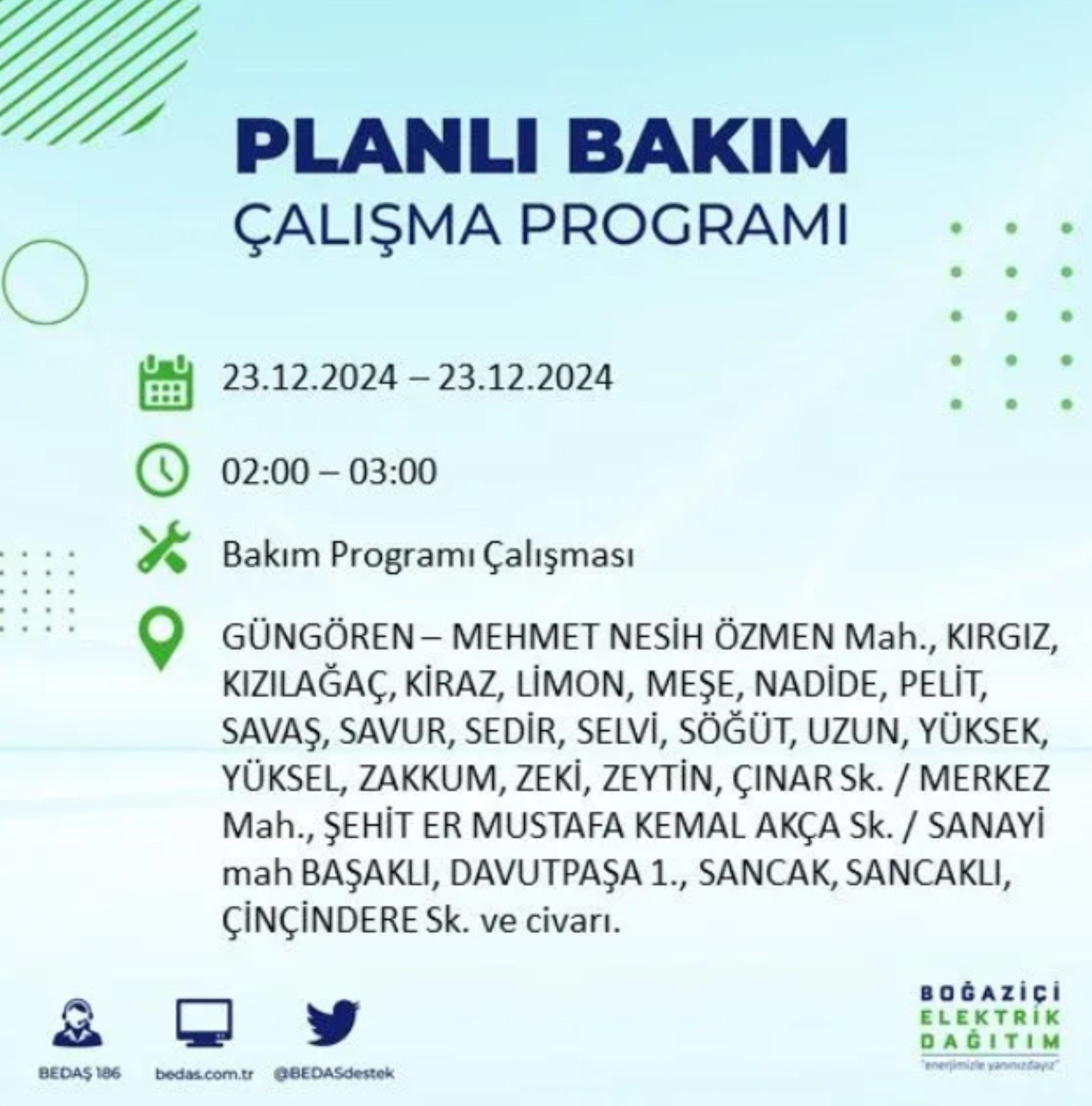 BEDAŞ açıkladı... İstanbul'da elektrik kesintisi: 23 Aralık'ta hangi mahalleler etkilenecek?