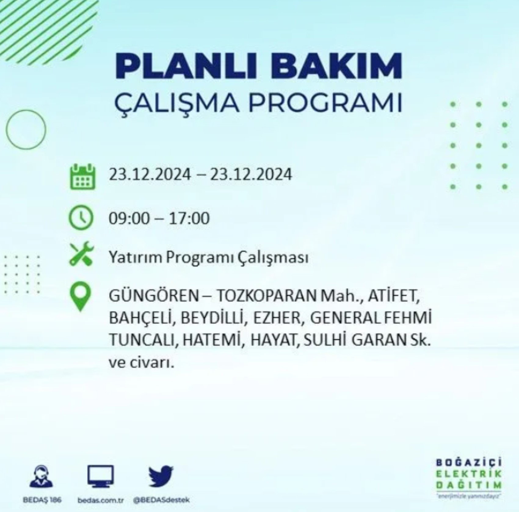 BEDAŞ açıkladı... İstanbul'da elektrik kesintisi: 23 Aralık'ta hangi mahalleler etkilenecek?